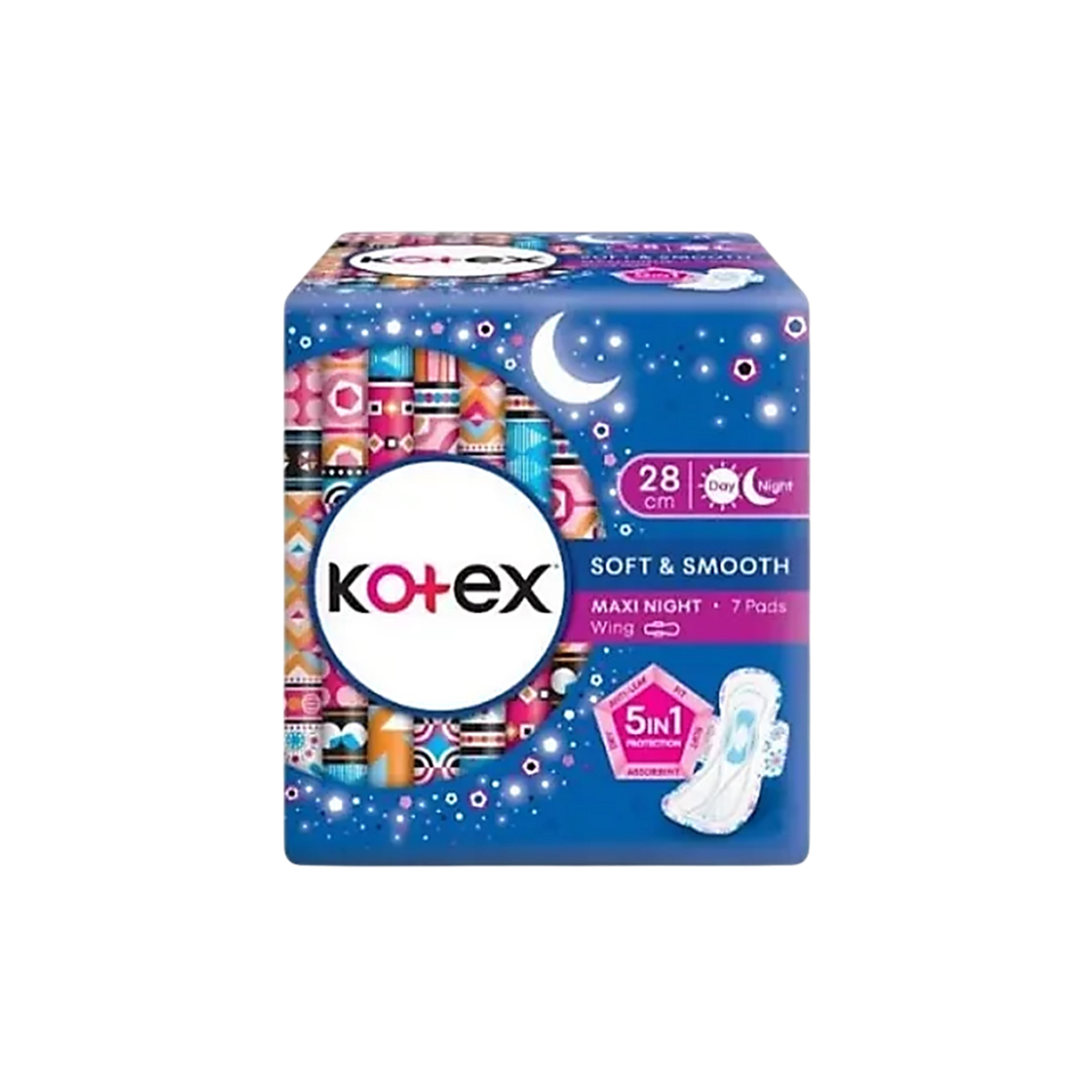 Kotex Pads (Soft and Smooth, Maxi Night Wing, 28cm) 7's [Day/Night Use]
