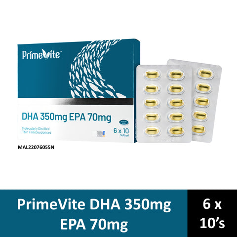 PrimeVite DHA 350mg EPA 70mg Fish Oil Softgel 6x10's