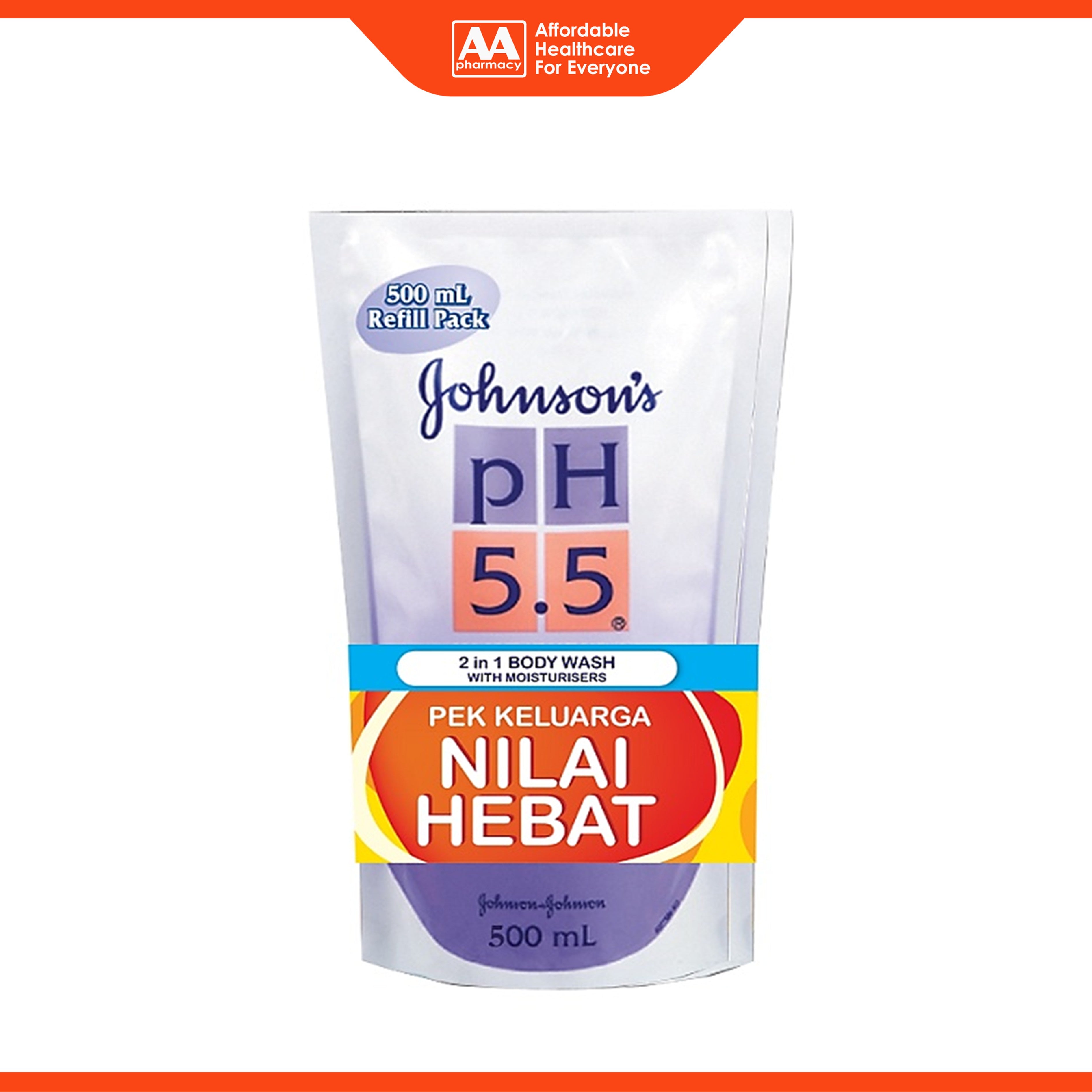 Johnson's pH5.5 2 in 1 Body Wash with Moisturizers (Refill) 500mLx2's [Twinpack]