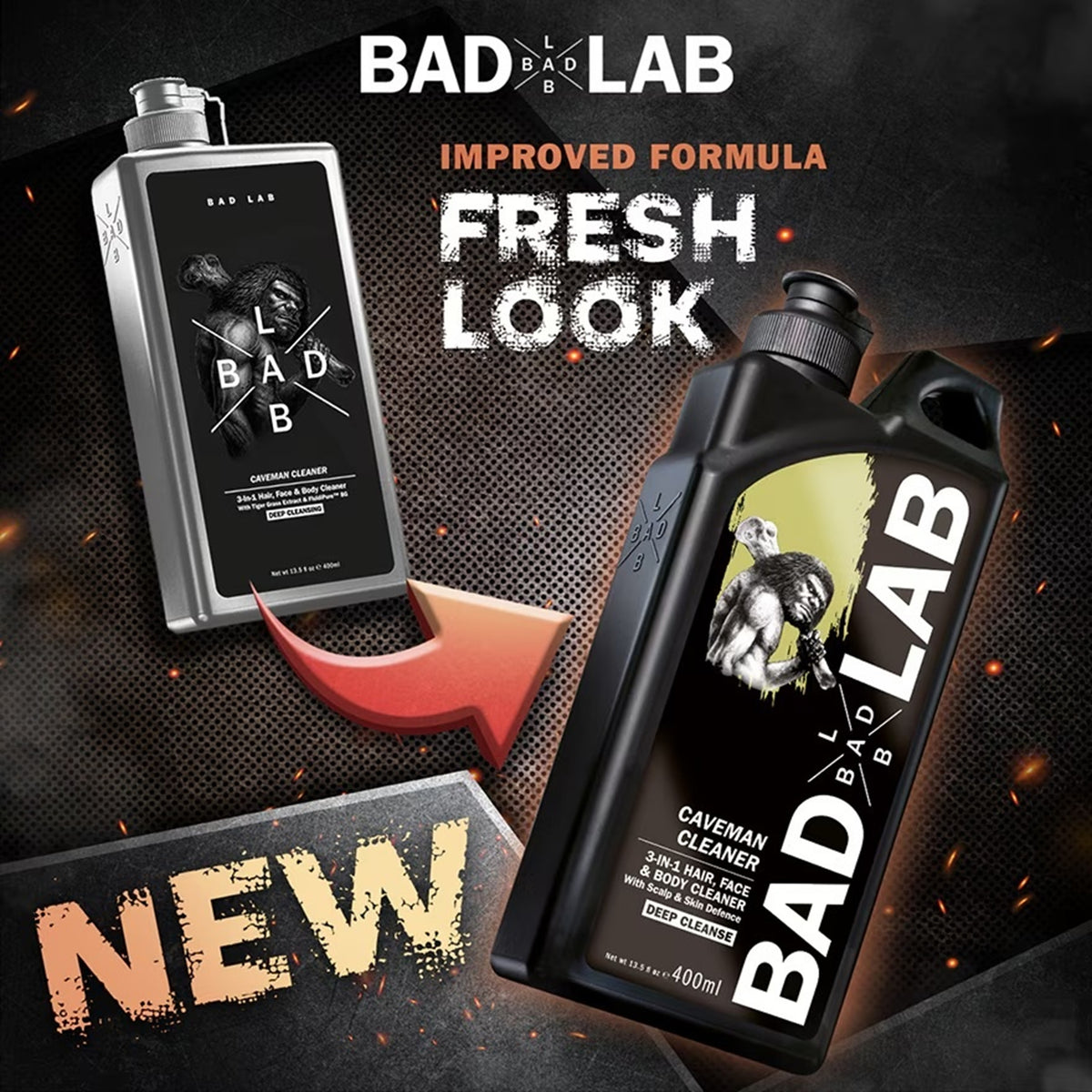 Bad Lab Caveman Cleaner 3-in-1 Hair, Face and Body Cleaner - Deep Cleanse (400ml)