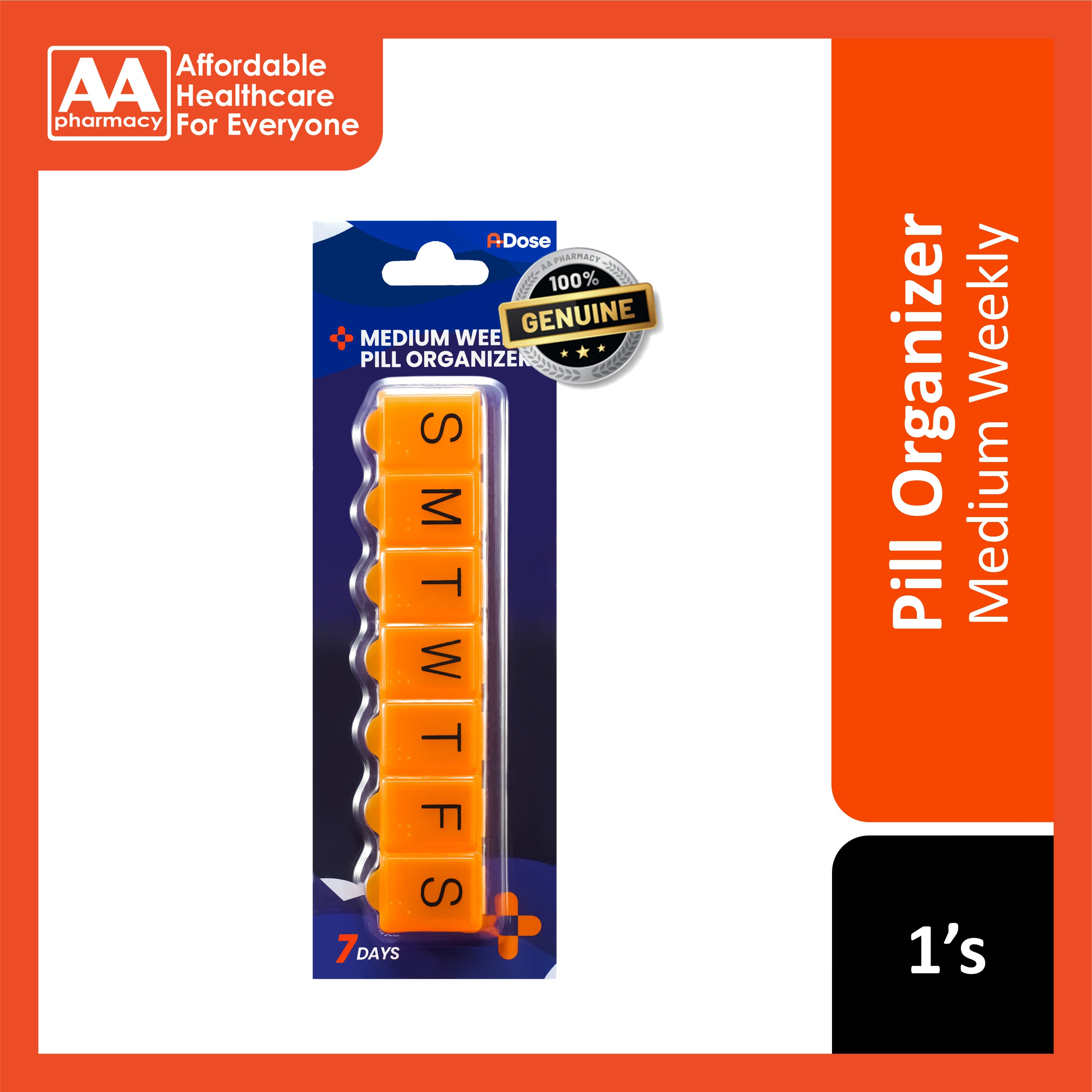 A-Dose Medium Weekly Pill Organizer (7 Compartments) 1's