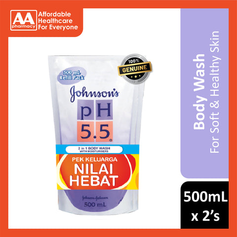 Johnson's pH5.5 2 in 1 Body Wash with Moisturizers (Refill) 500mLx2's [Twinpack]