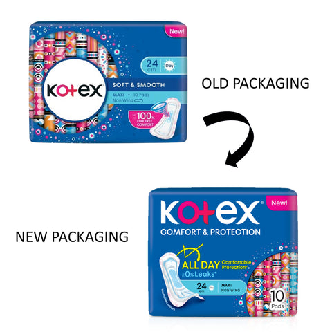 Kotex Pads (Comfort and Protection, Maxi Non-Wing, 24cm) 10's [Day Use]