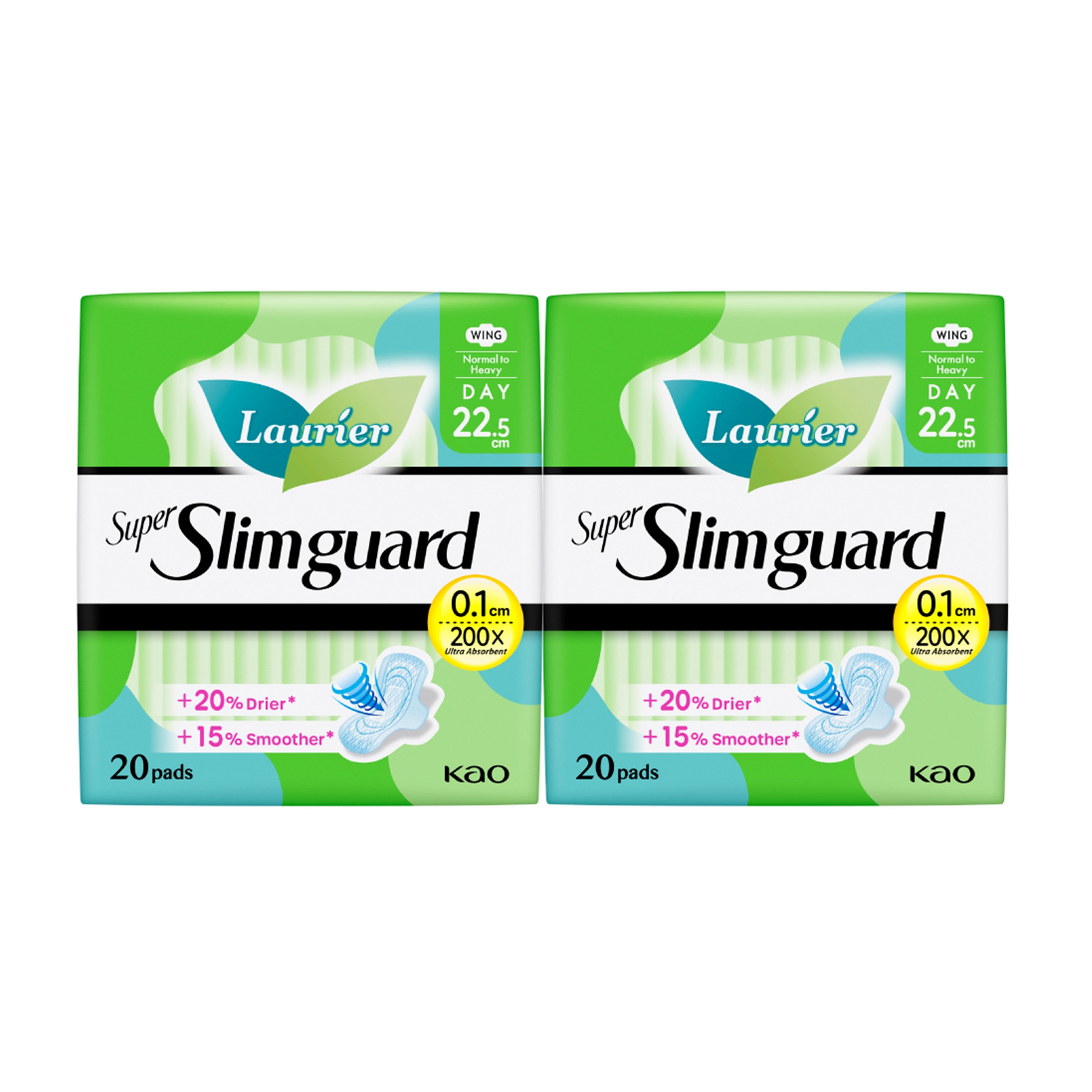 Lauríer Pads (Super Slimguard, Normal to Heavy Flow, Wing, 22.5cm) 2x20's [Day Use]