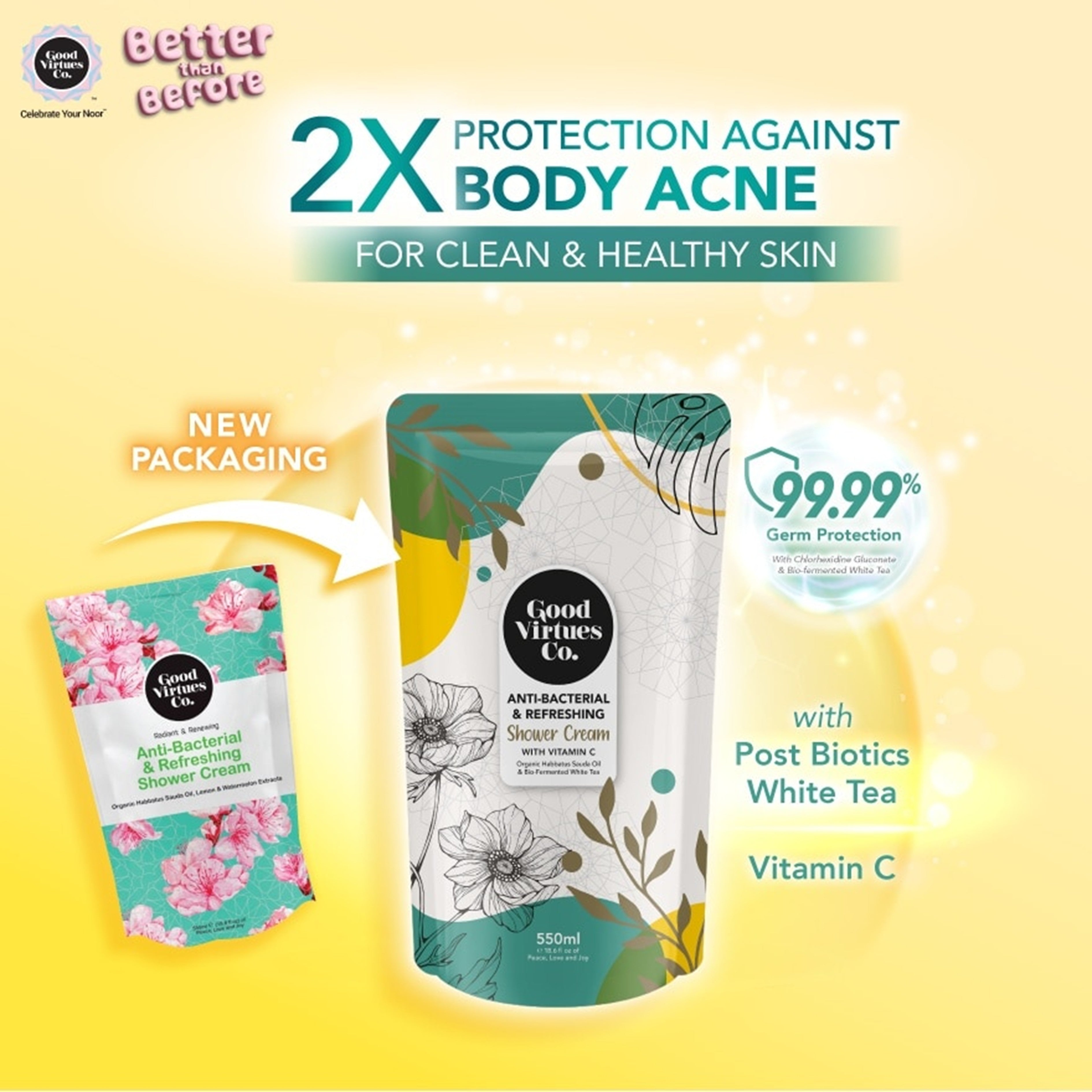 Good Virtues Co. Anti-Bacterial and Refreshing Shower Cream (With Vitamin C) 550mL (Refill Pack)