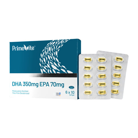 PrimeVite DHA 350mg EPA 70mg Fish Oil Softgel 6x10's