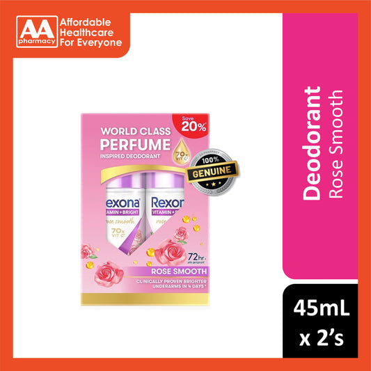 Rexona Vitamin + Bright Antiperspirant Roll On (Rose Smooth) 45mLx2's [Twinpack]
