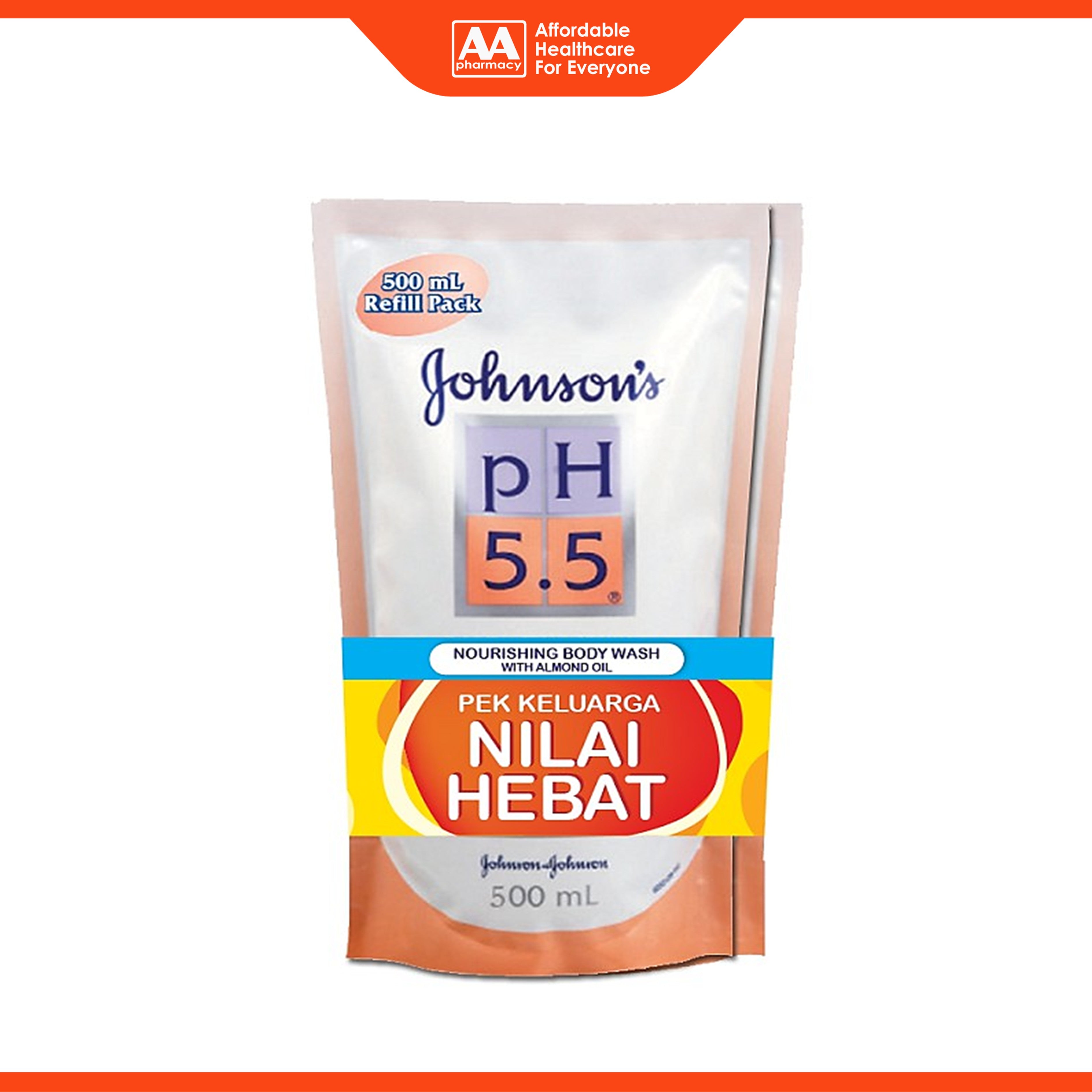 Johnson's pH5.5 Nourishing Body Wash with Almond Oil (Refill) 500mLx2's [Twinpack]