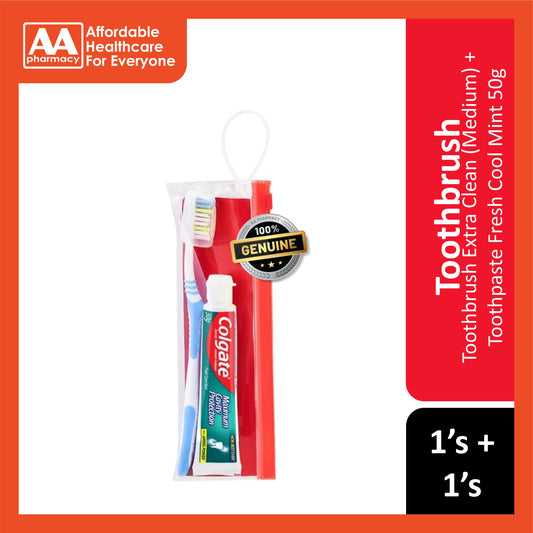 Colgate Travel Kit (Extra Clean Medium Toothbrush + Fresh Cool Mint Toothpaste 50g)