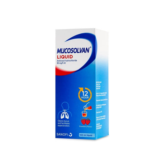 Mucosolvan Liquid (Ambroxol Hydrochloride) 30mg/5mL Liquid 100mL (Strawberry Flavour)