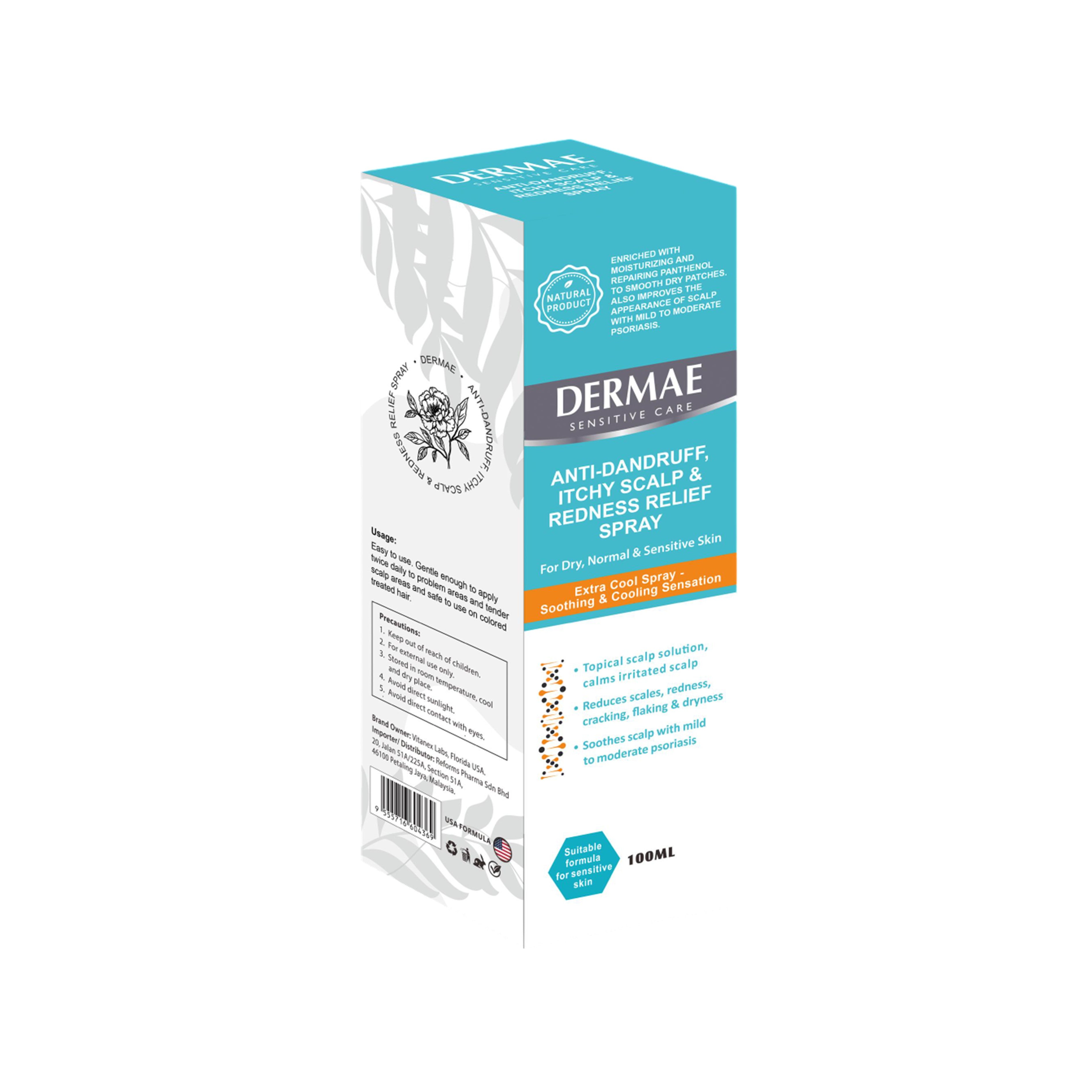 Dermae Anti-Dandruff, Itchy Scalp and Redness Relief Spray (100ml)