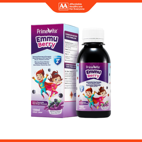 PrimeVite EmmuBerry Botanical Beverage of European Black Elderberry with Yeast Beta Glucan, Vitamins and Zinc 150mL