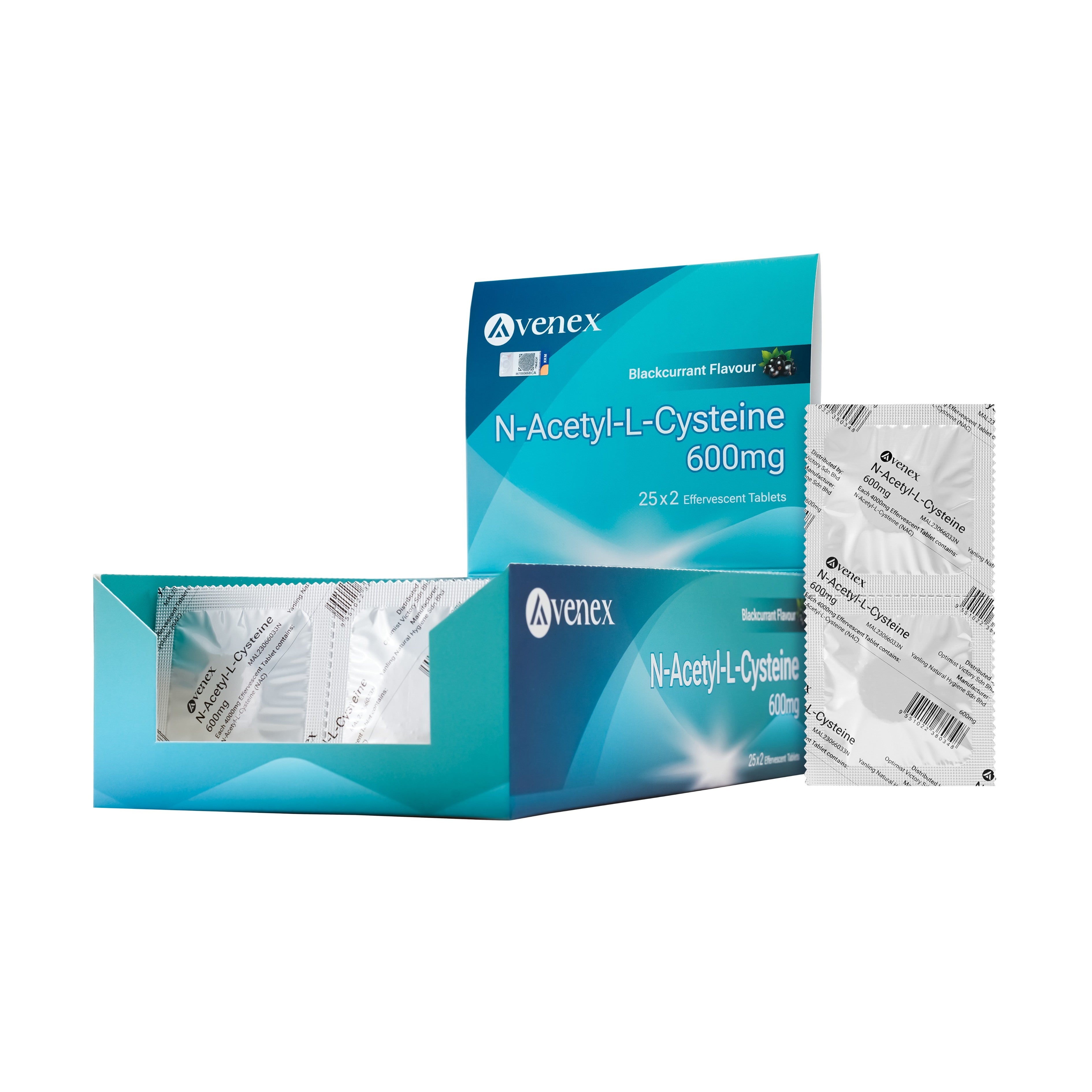 Avenex N-Acetyl-L-Cysteine NAC 600mg Effervescent Tablet 25x2's (Blackcurrant Flavour)