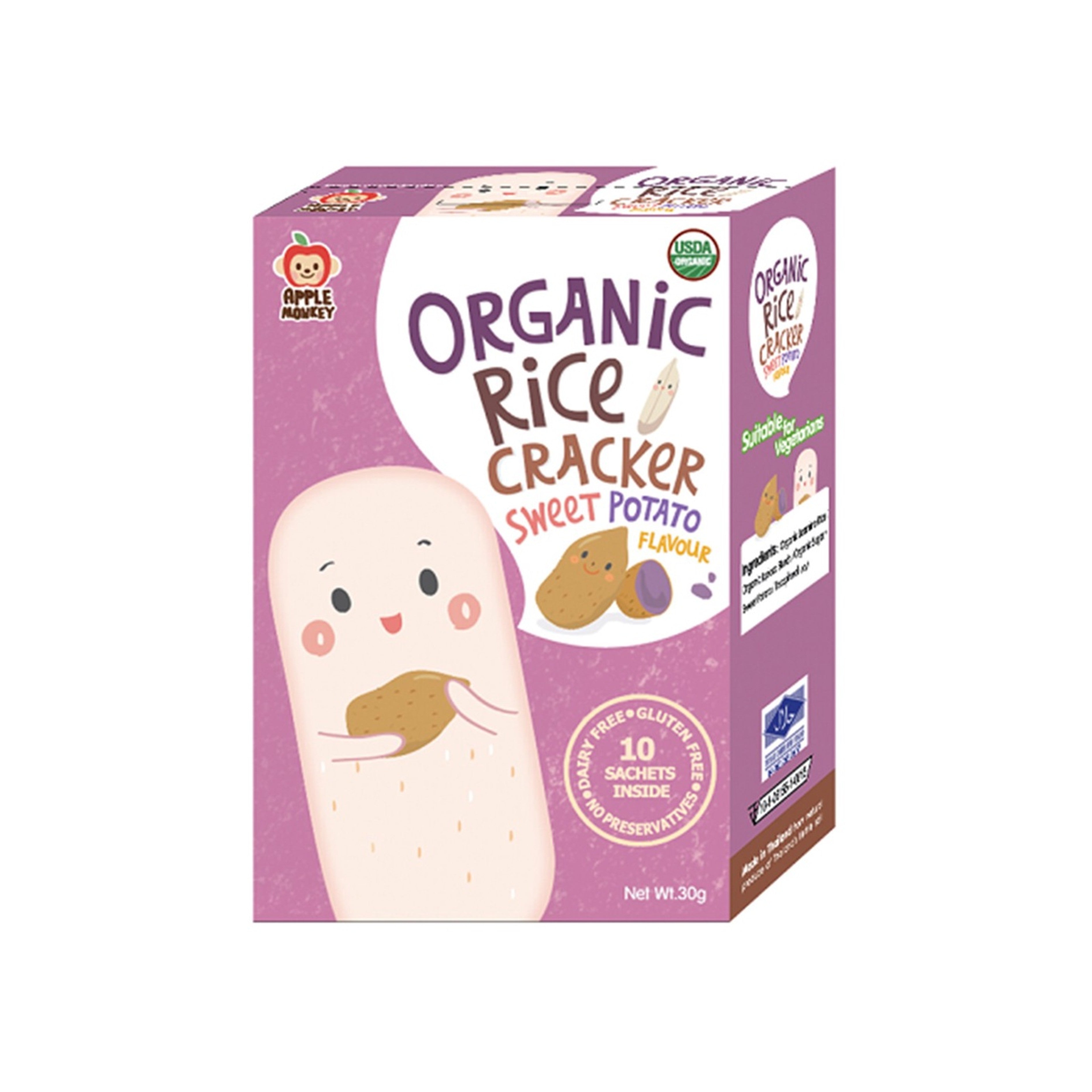 Apple Monkey Organic Rice Cracker - Sweet Potato Flavour (10 x 3g)