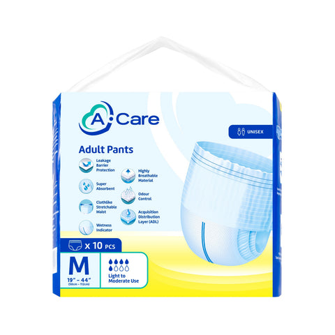 A-Care Adult Pants Size M 10's (50-112cm / 19-44 inches)