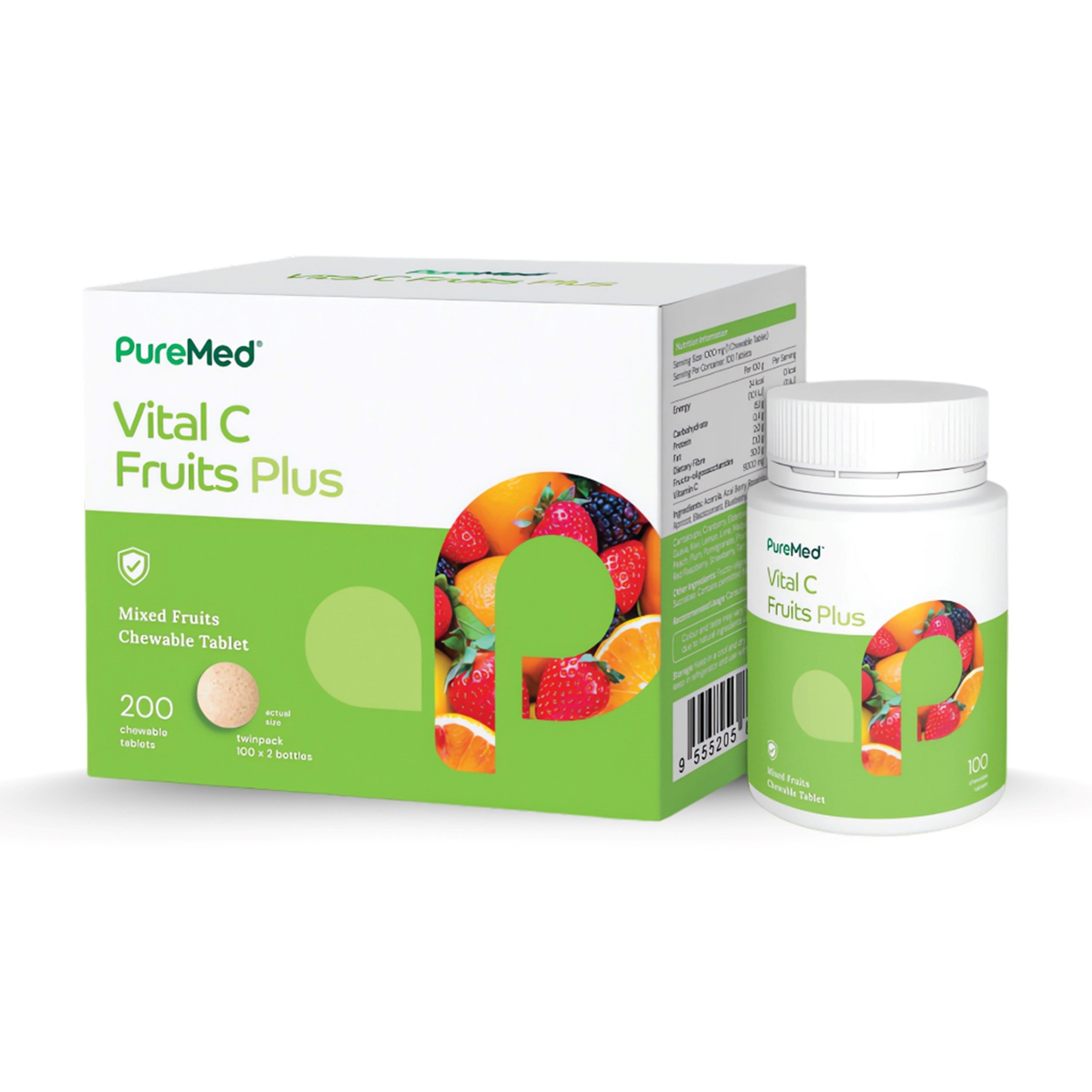 PureMed Vital C Fruits Plus Chewable Tablet 2x100's