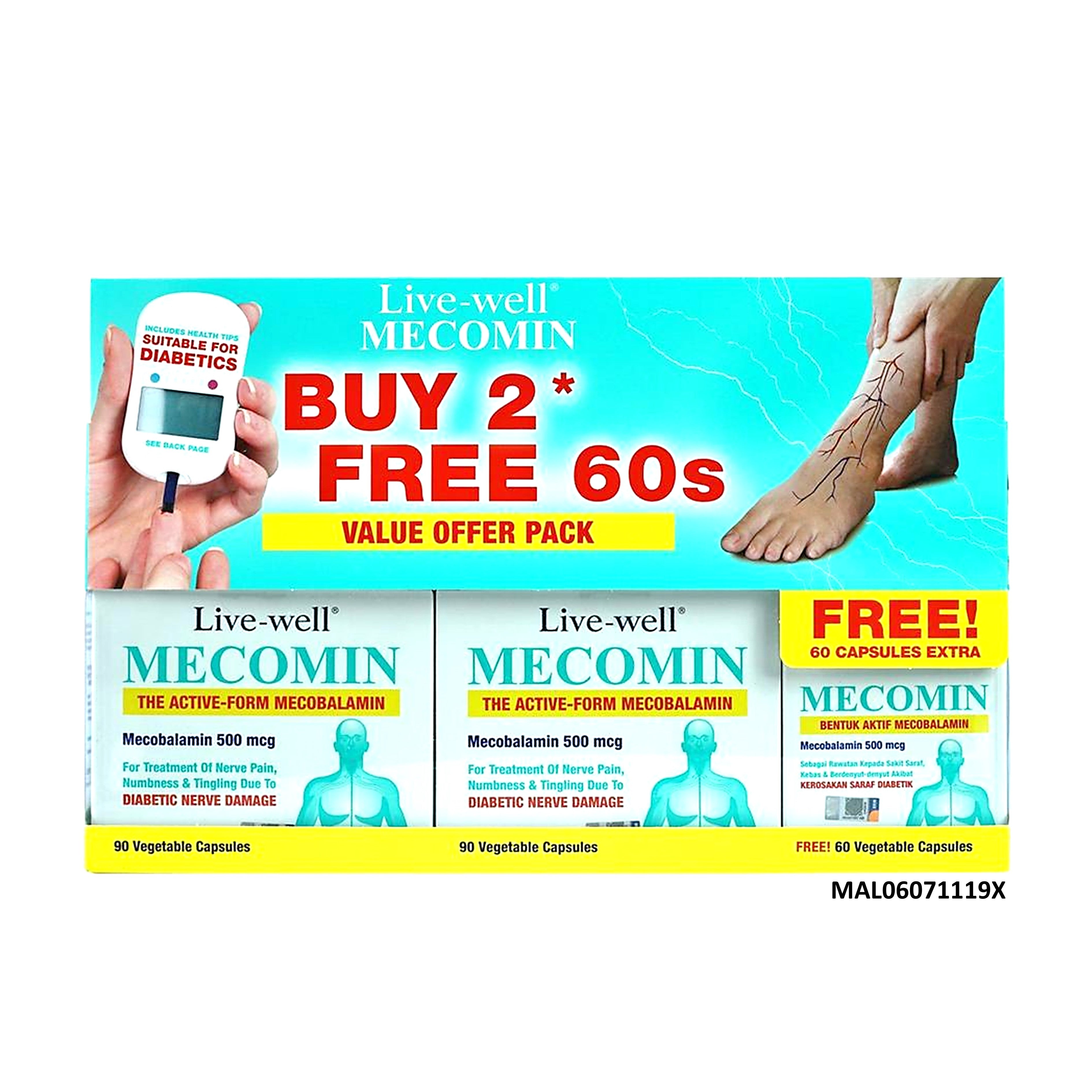 Live-Well Mecomin (Mecobalamin 500mcg) Capsule 2x90's+60's [Value Pack]
