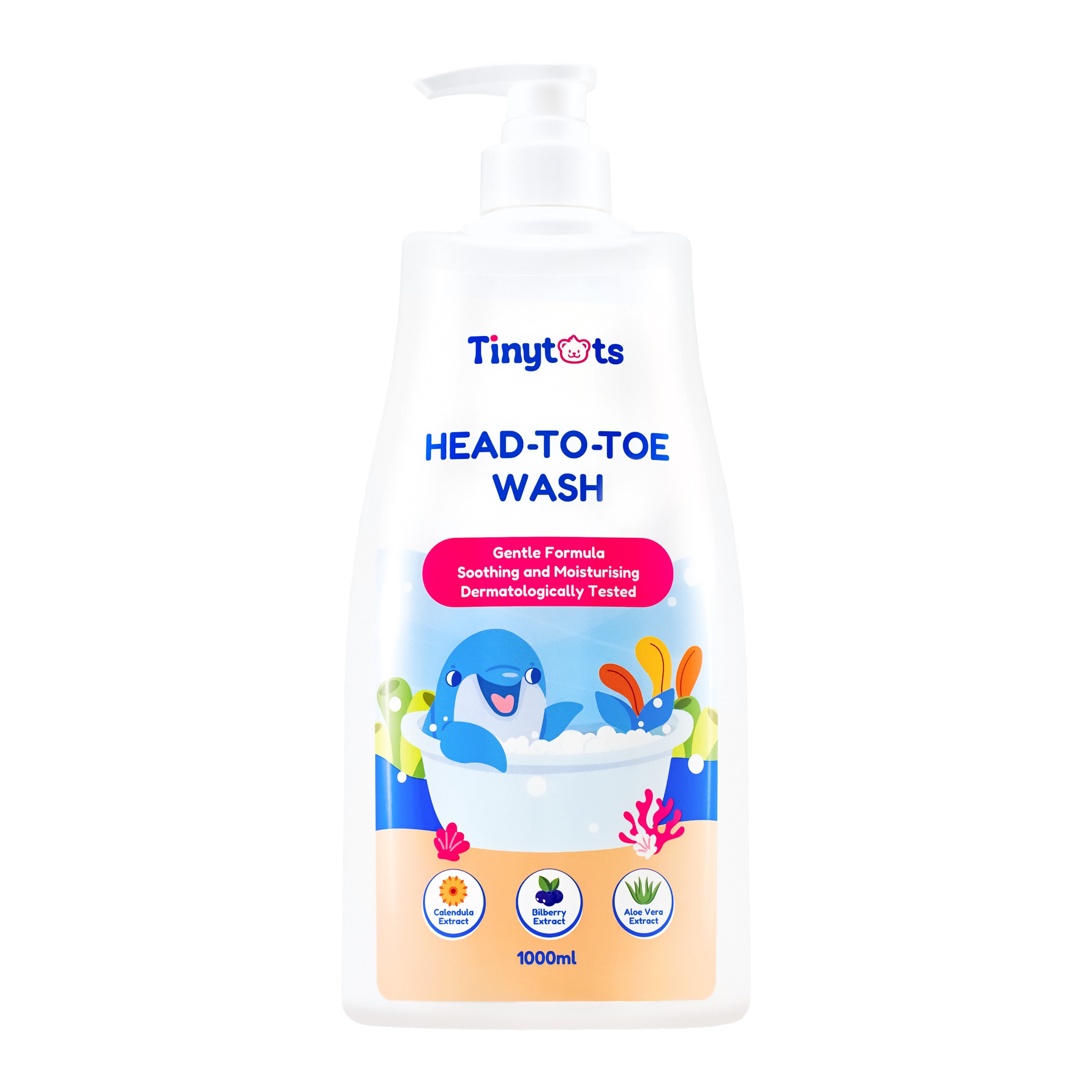 Tinytots Head-To-Toe Wash 1000ml (With Calendula, Aloe Vera and Bilberry Extract)