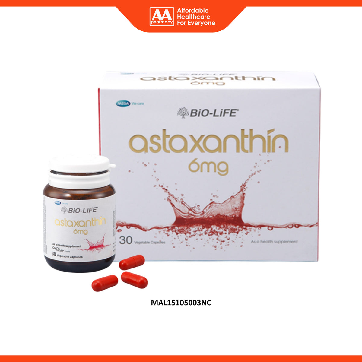 Bio-Life Astaxanthin 6mg Vegecapsule (30's)