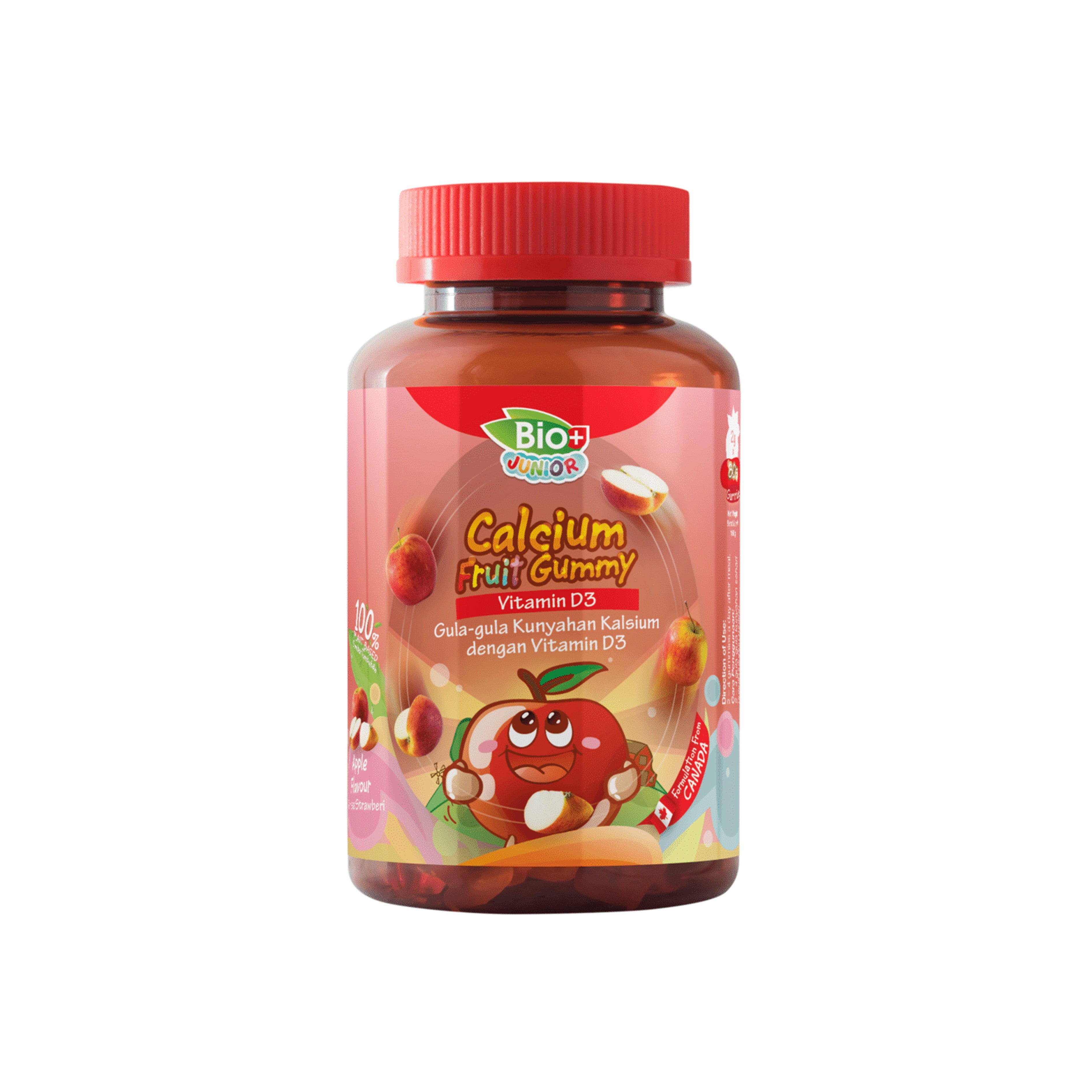 BioPlus Junior Calcium Fruit Gummy with Magnesium, Vitamin D3 & K2 80's (Apple Flavour)