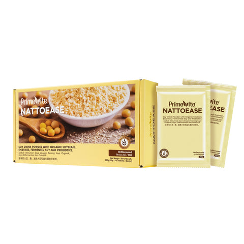 PrimeVite Nattoease (Soy Drink Powder with Organic Soybean, Enzymes, Fermented Soy, Probiotics) Sachet 20gx15's (Unflavoured)