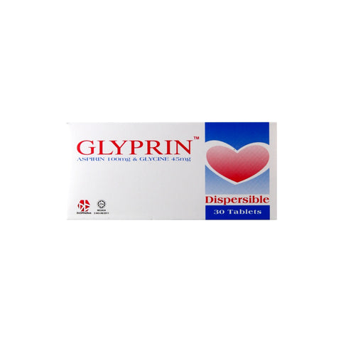 Glyprin (Aspirin 100mg and Glycine 45mg) Dispersible Tablet 3x10's