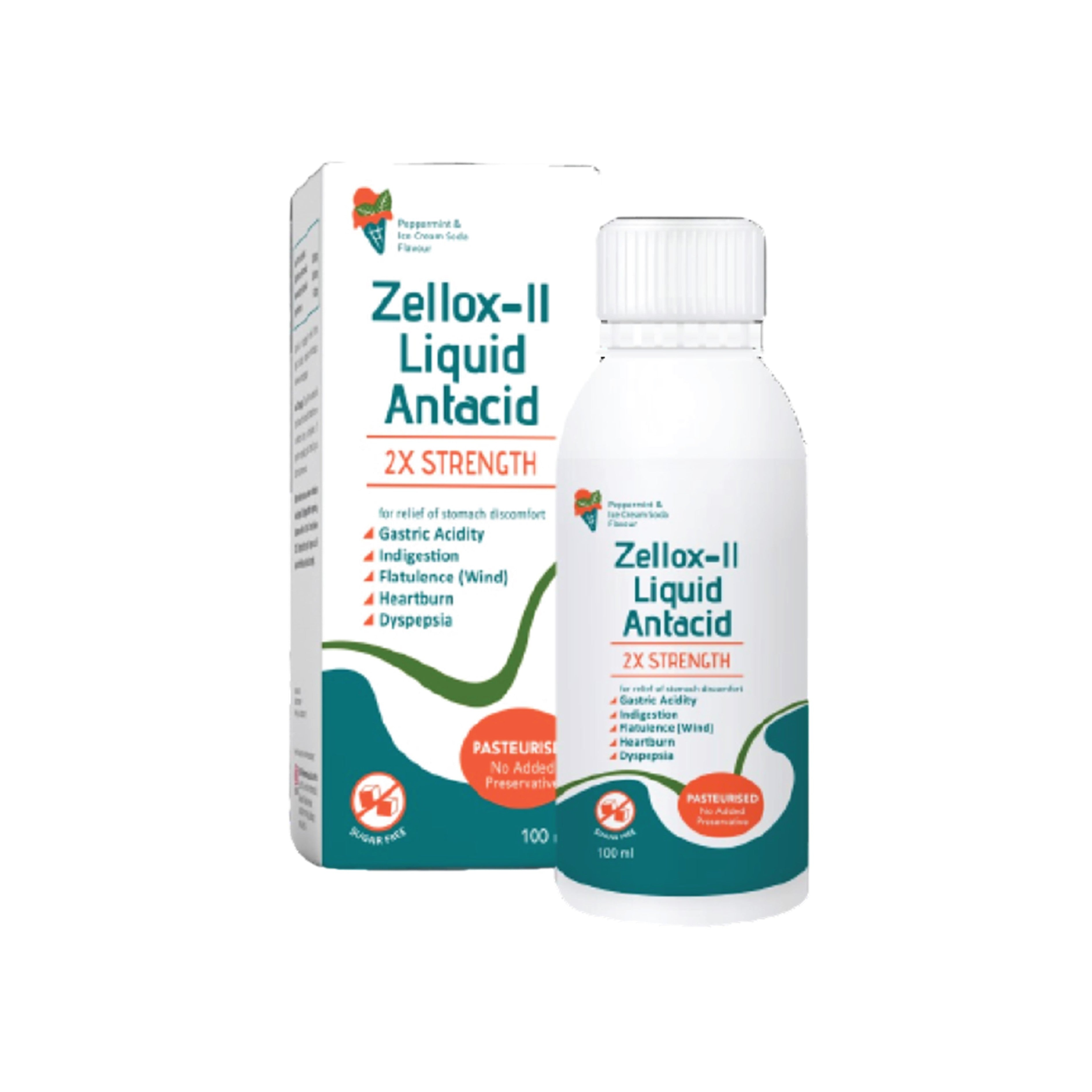 Zellox-II Liquid Antacid (100ml) - Peppermint and Ice Cream Soda Flavour