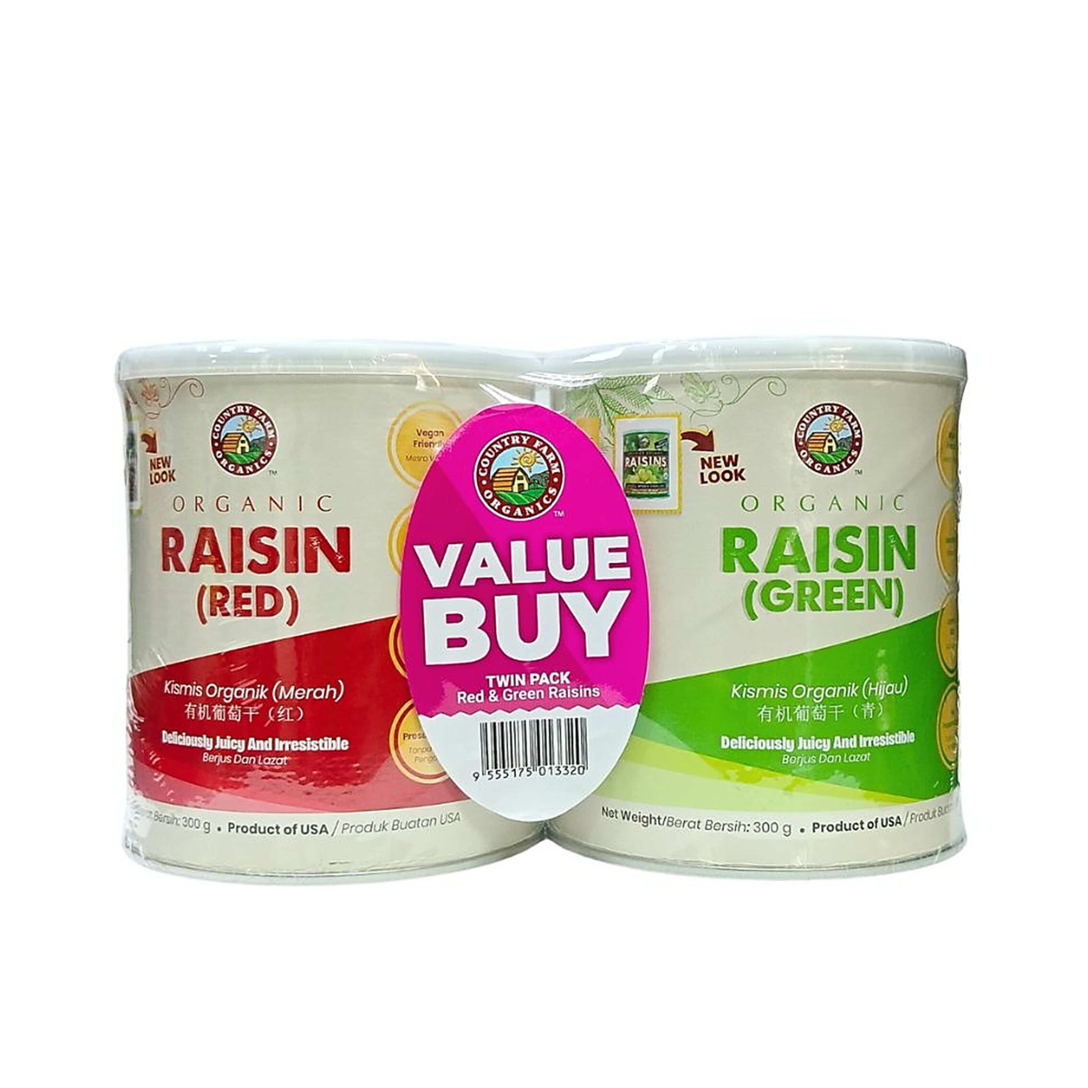 Country Farm Organic Jumbo Red and Green Raisins (2 x 300g)