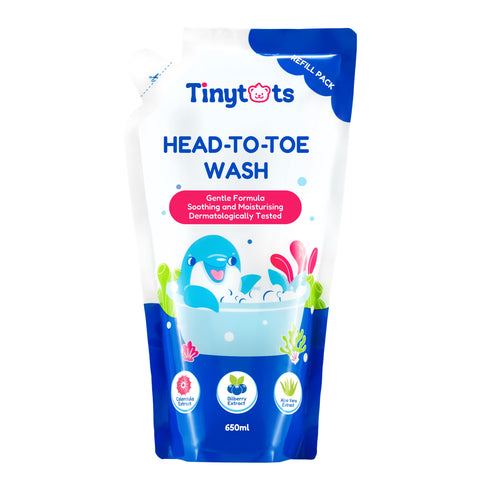 Tinytots Head-To-Toe Wash Refill Pack 650ml (With Calendula, Aloe Vera and Bilberry Extract)