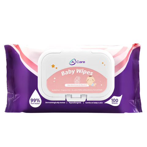 A-Care Baby Wipes 100's (Aloe Vera Extract & Vitamin E)