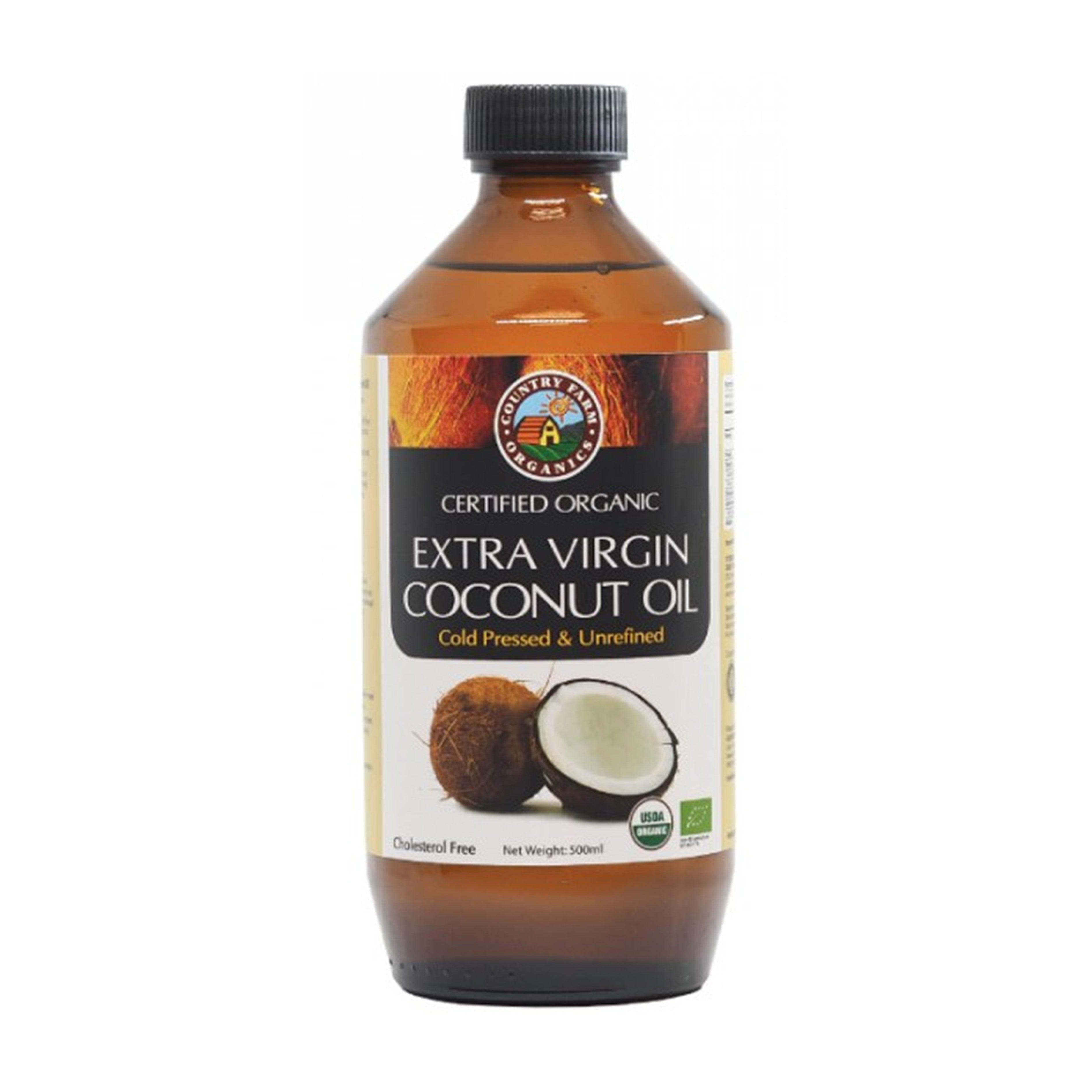 Country Farm Certified Organic Extra Virgin Coconut Oil (500ml) - Cold Pressed and Unrefined