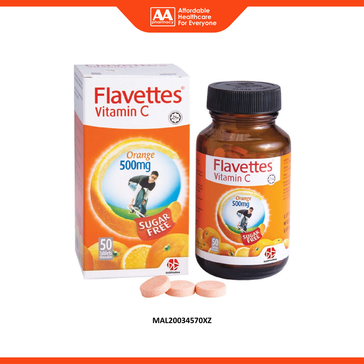 Flavettes Vitamin C 500mg Chewable Tablet - Sugar Free (50's) - Orange Flavour