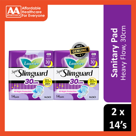 Lauríer Pads (Super Slimguard, Heavy Flow, Wing, 30cm) 2x14's [Night Use]