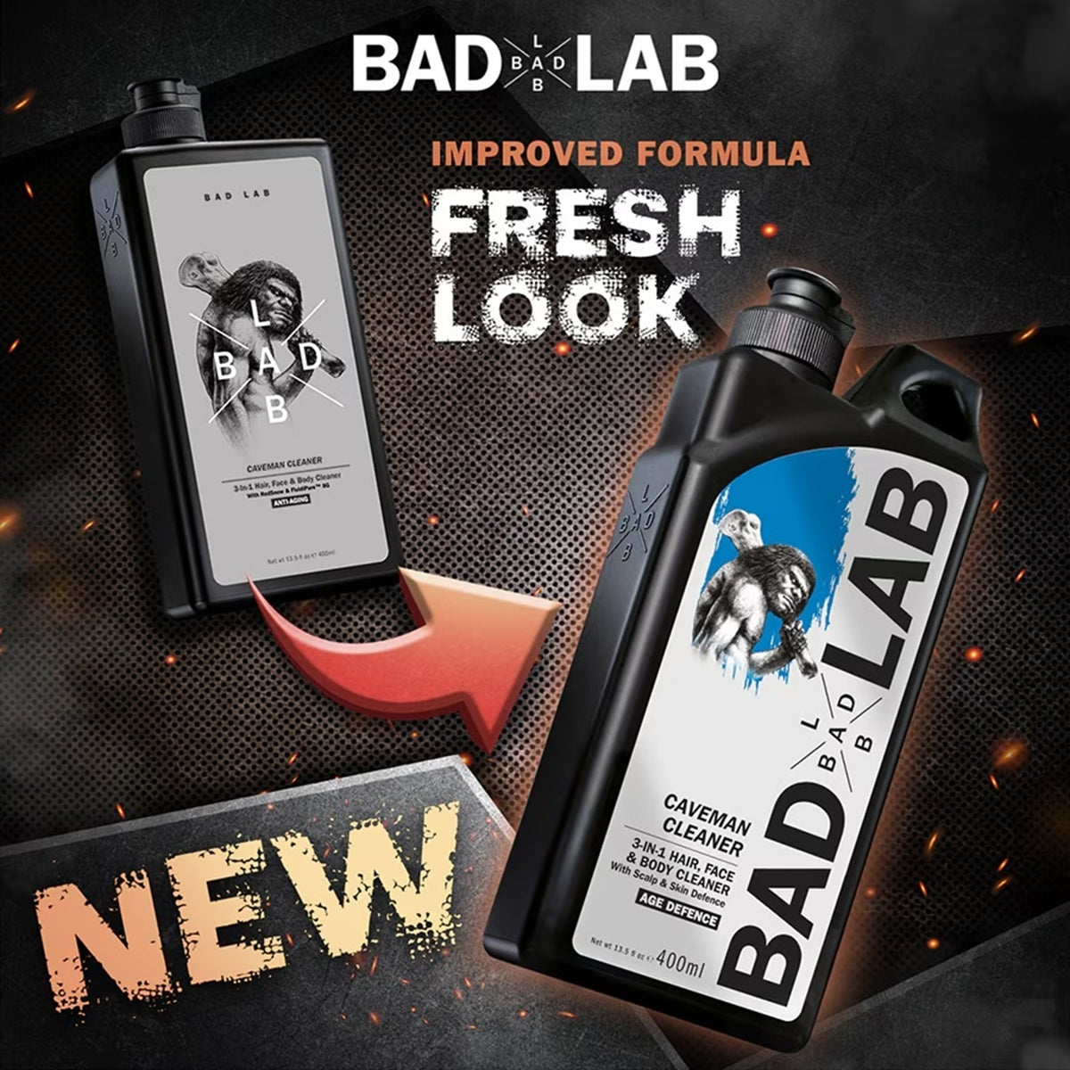 Bad Lab Caveman Cleaner 3-in-1 Hair, Face and Body Cleaner - Age Defence (400ml)