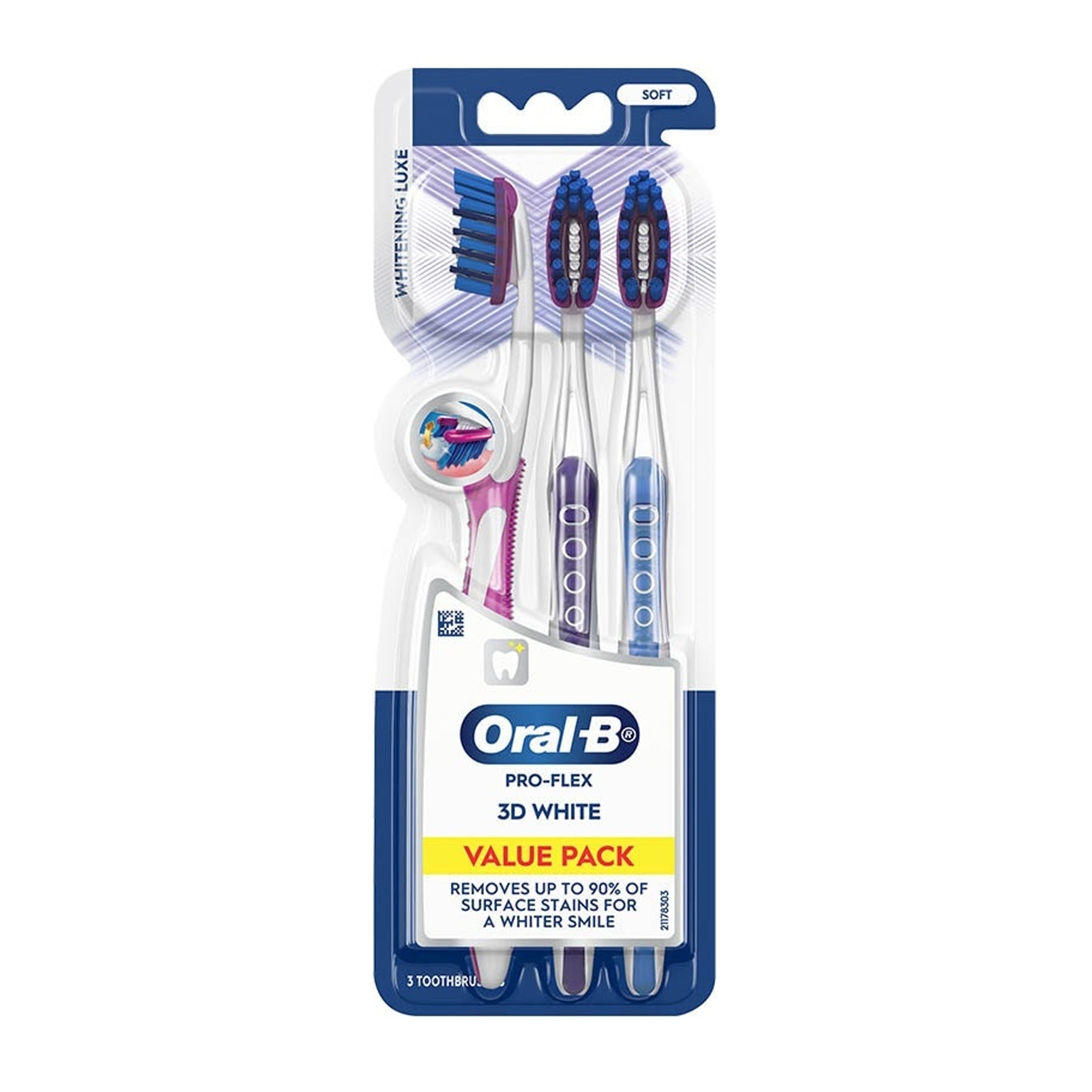 Oral-B Toothbrush (Pro-Flex 3D White, Whitening Luxe, Soft) 3's