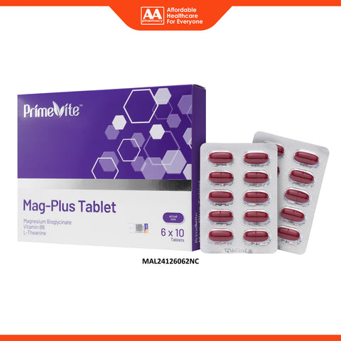 PrimeVite Mag-Plus (Magnesium, Vitamin B6 and L-Theanine) Tablet 6x10's