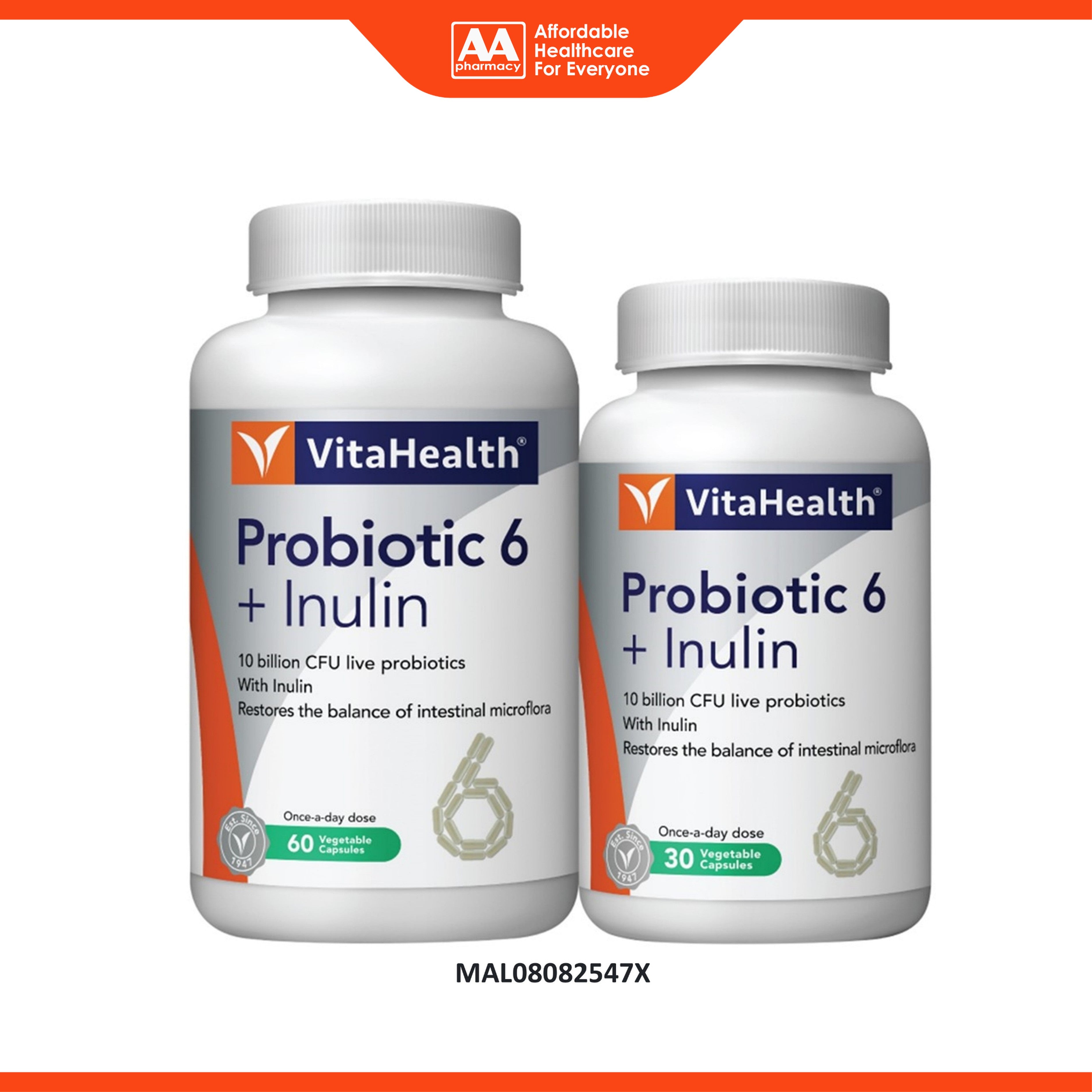 VitaHealth Probiotic 6 + Inulin Vegetable Capsule 60's+30's