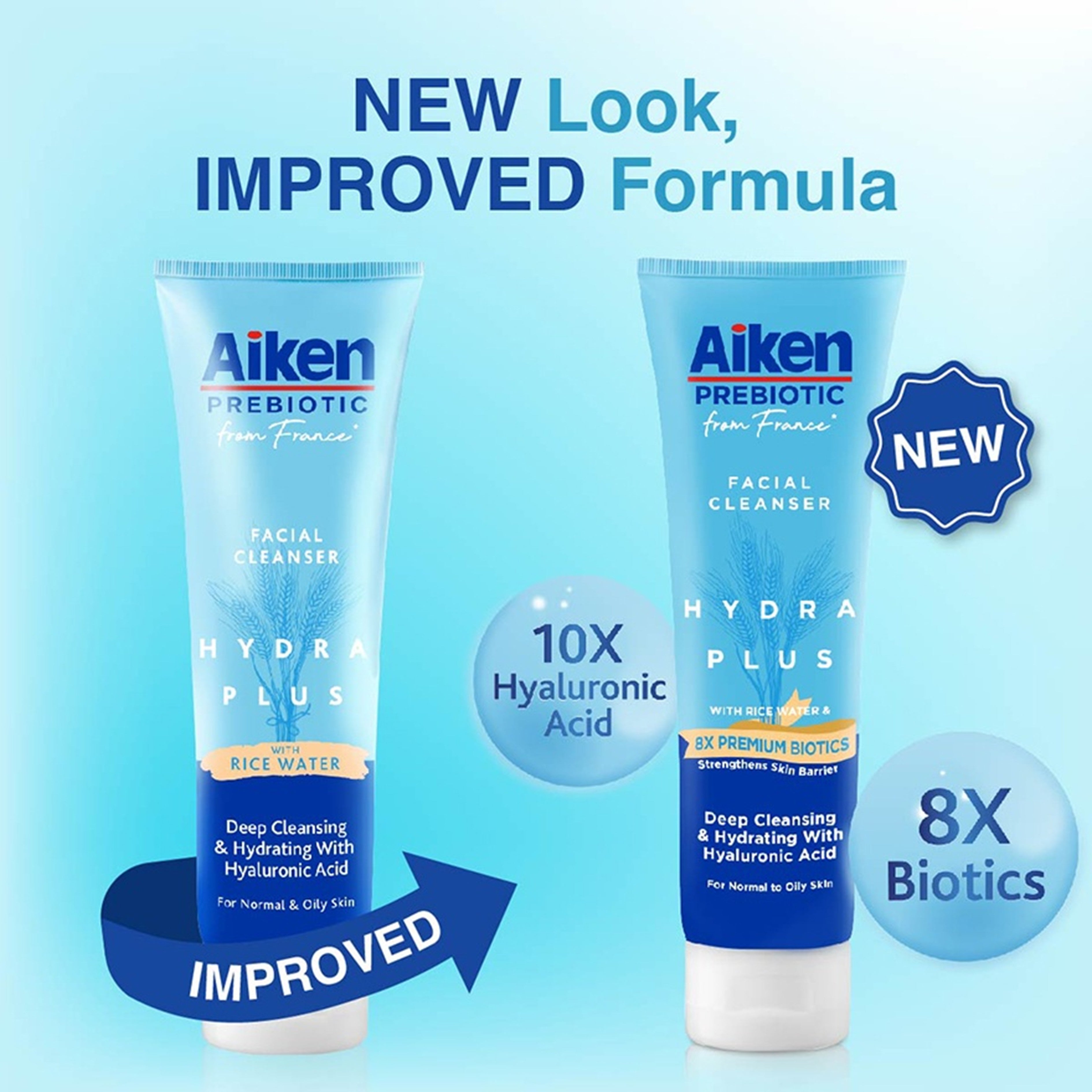 Aiken Prebiotic Hydra Plus Facial Cleanser with Rice Water and 8x Premium Biotics (120g)