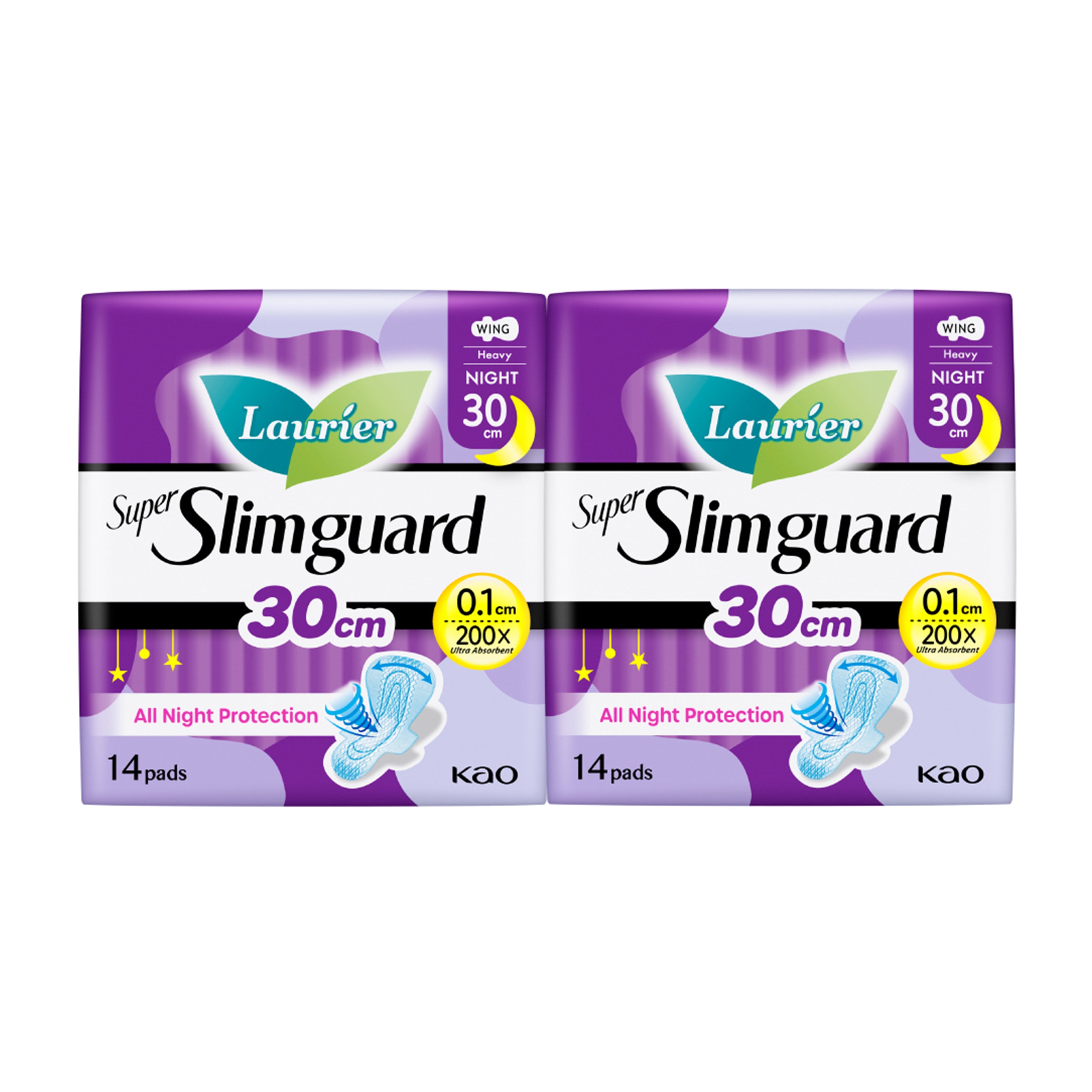 Lauríer Pads (Super Slimguard, Heavy Flow, Wing, 30cm) 2x14's [Night Use]