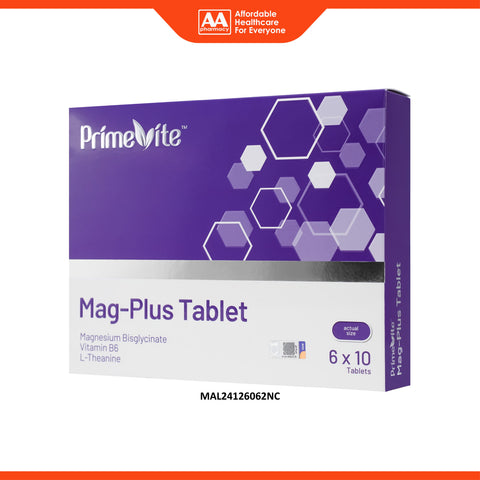 PrimeVite Mag-Plus (Magnesium, Vitamin B6 and L-Theanine) Tablet 6x10's