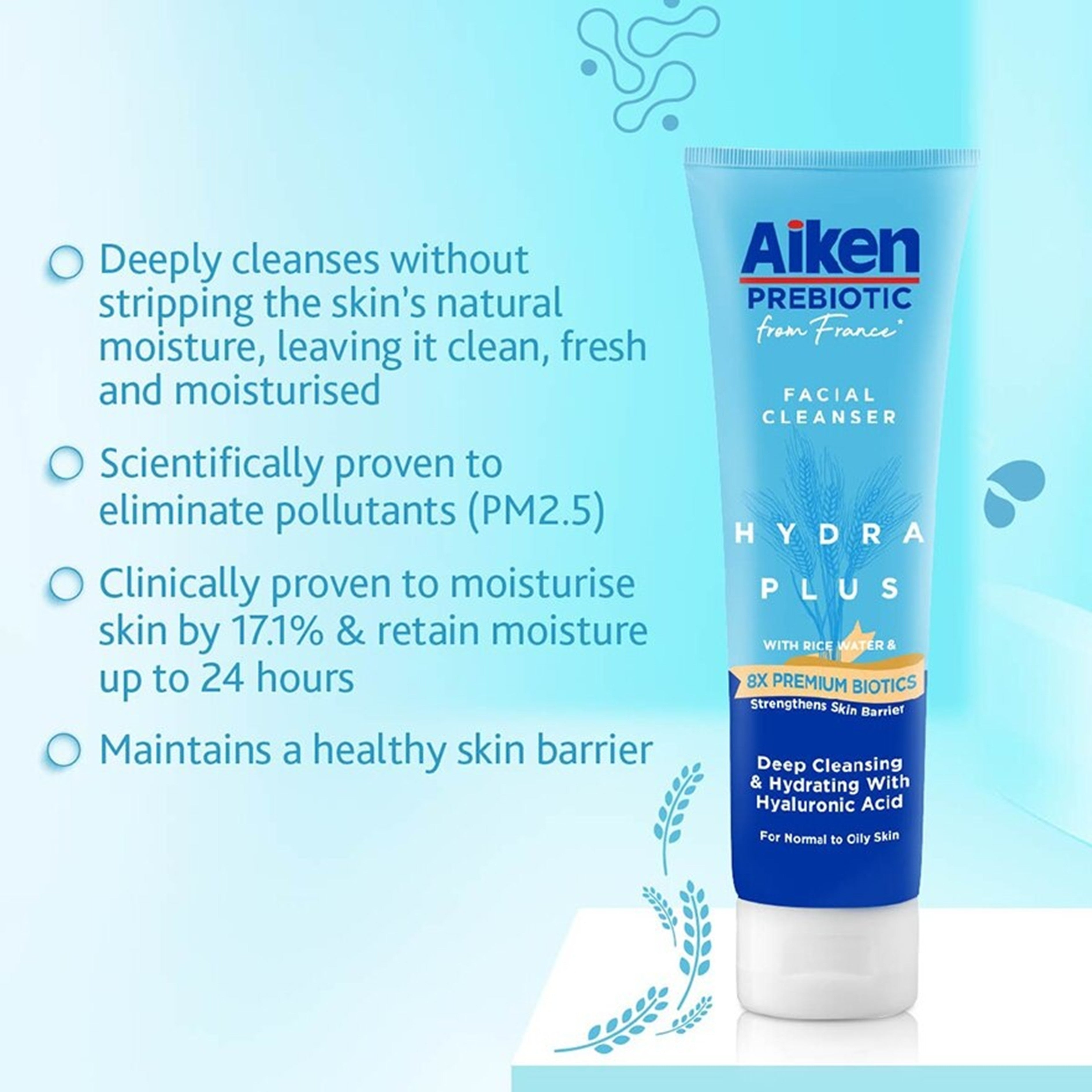 Aiken Prebiotic Hydra Plus Facial Cleanser with Rice Water and 8x Premium Biotics (120g)