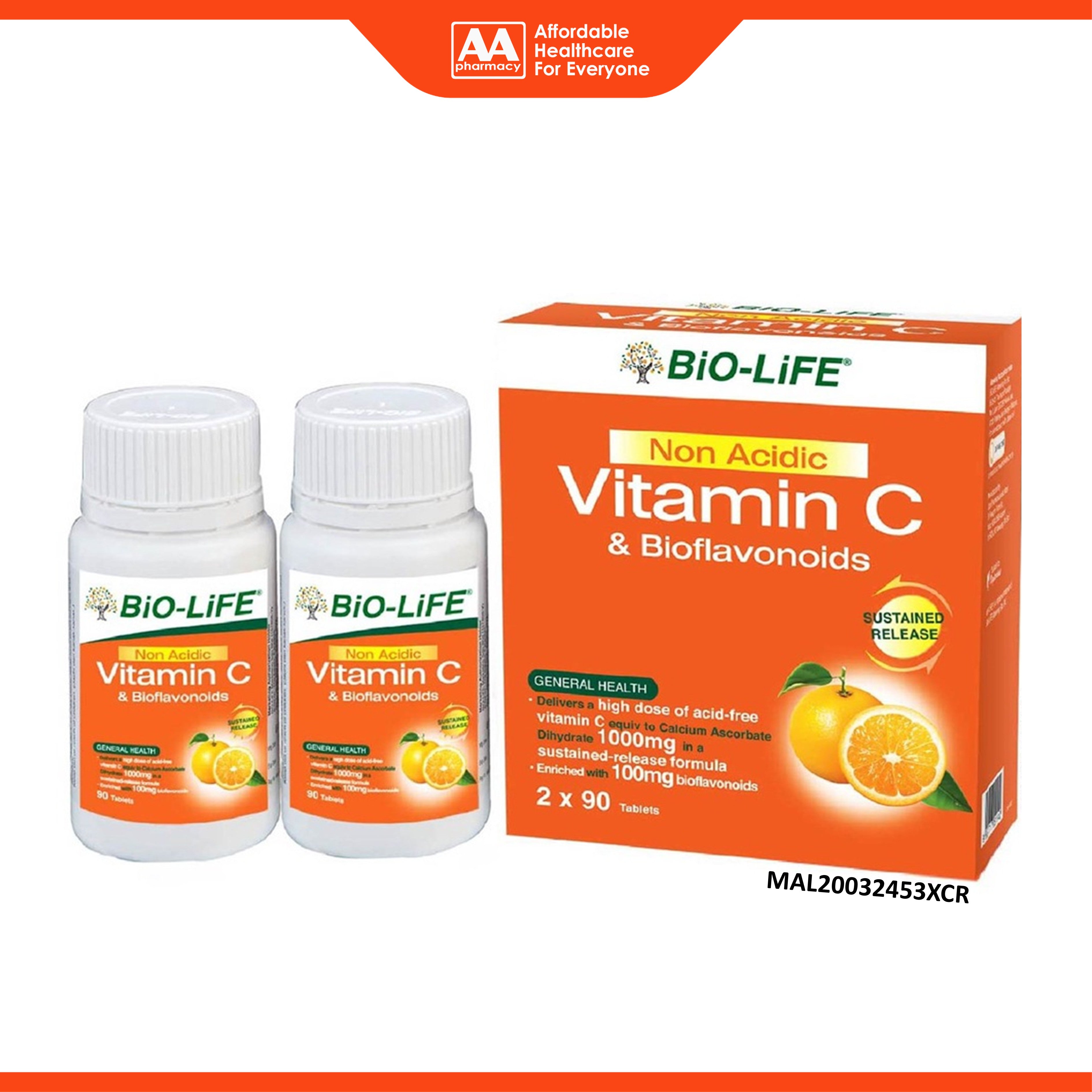 Bio-Life Non Acidic Vitamin C & Bioflavonoids Tablet 2x90's