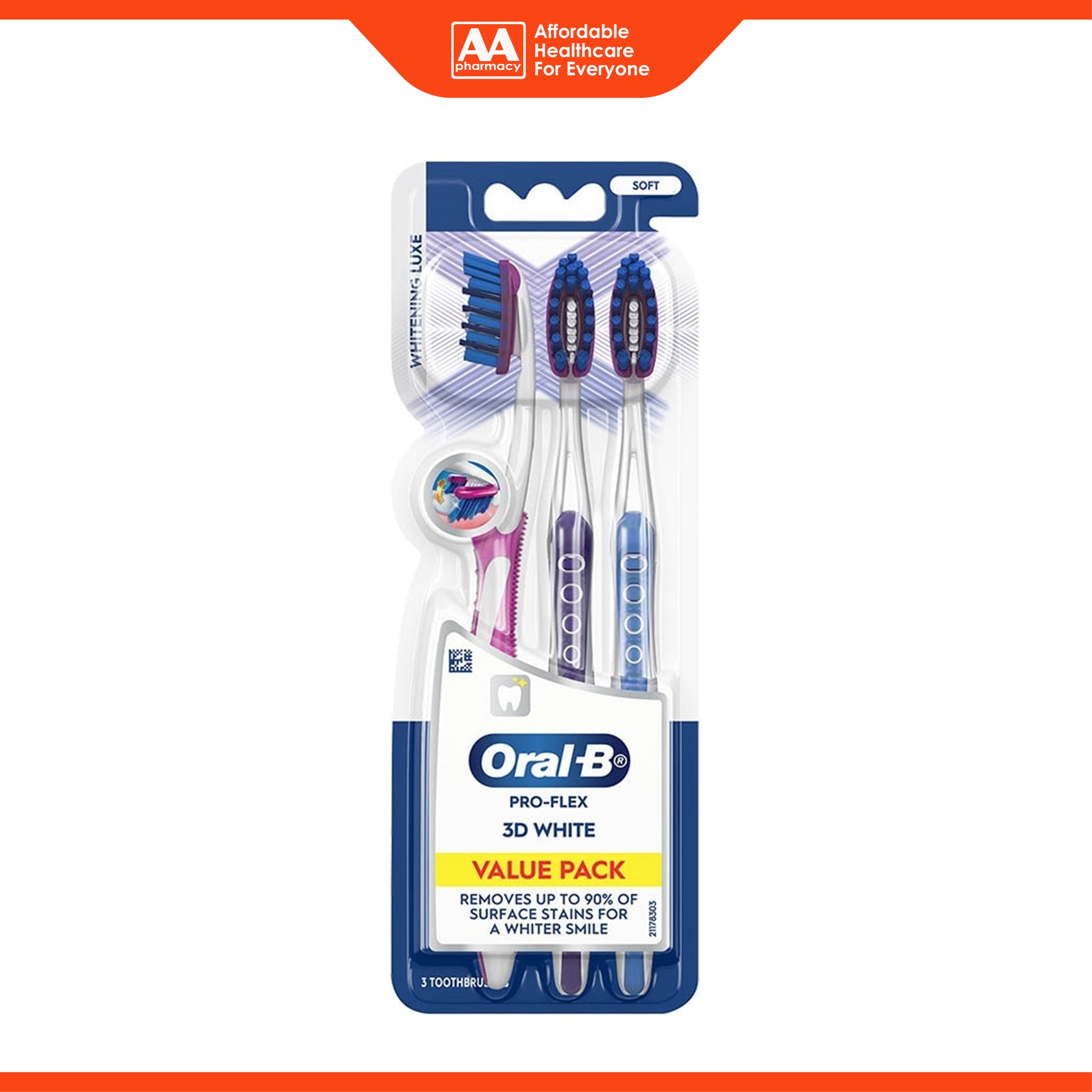 Oral-B Toothbrush (Pro-Flex 3D White, Whitening Luxe, Soft) 3's