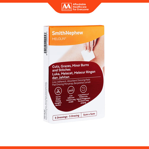 Smith and Nephew Melolin Low-Adherent, Absorbent Dressing Pad 5cmx5cm 5's