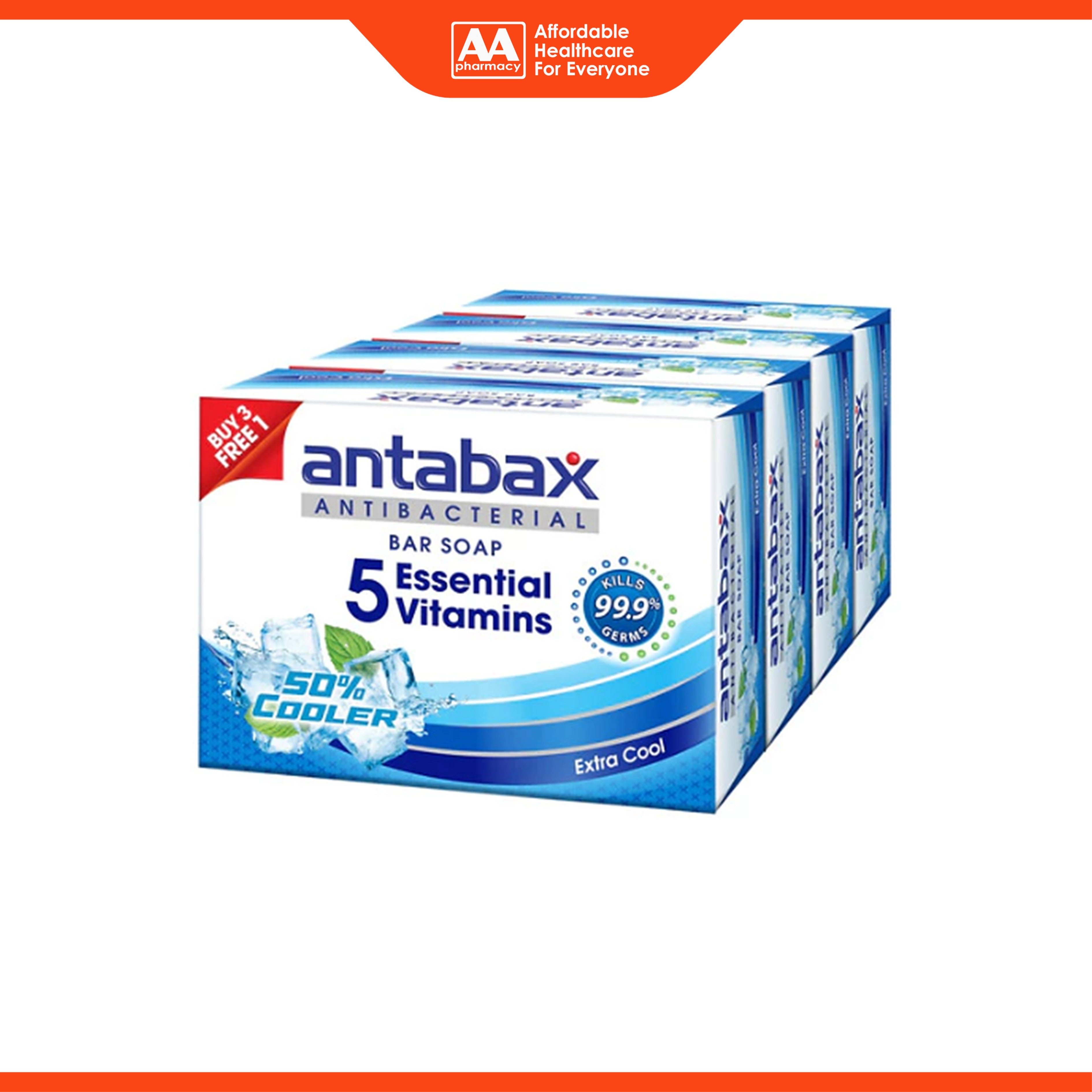 Antabax Antibacterial Bar Soap (Extra Cool) 75gx4's [Value Pack]