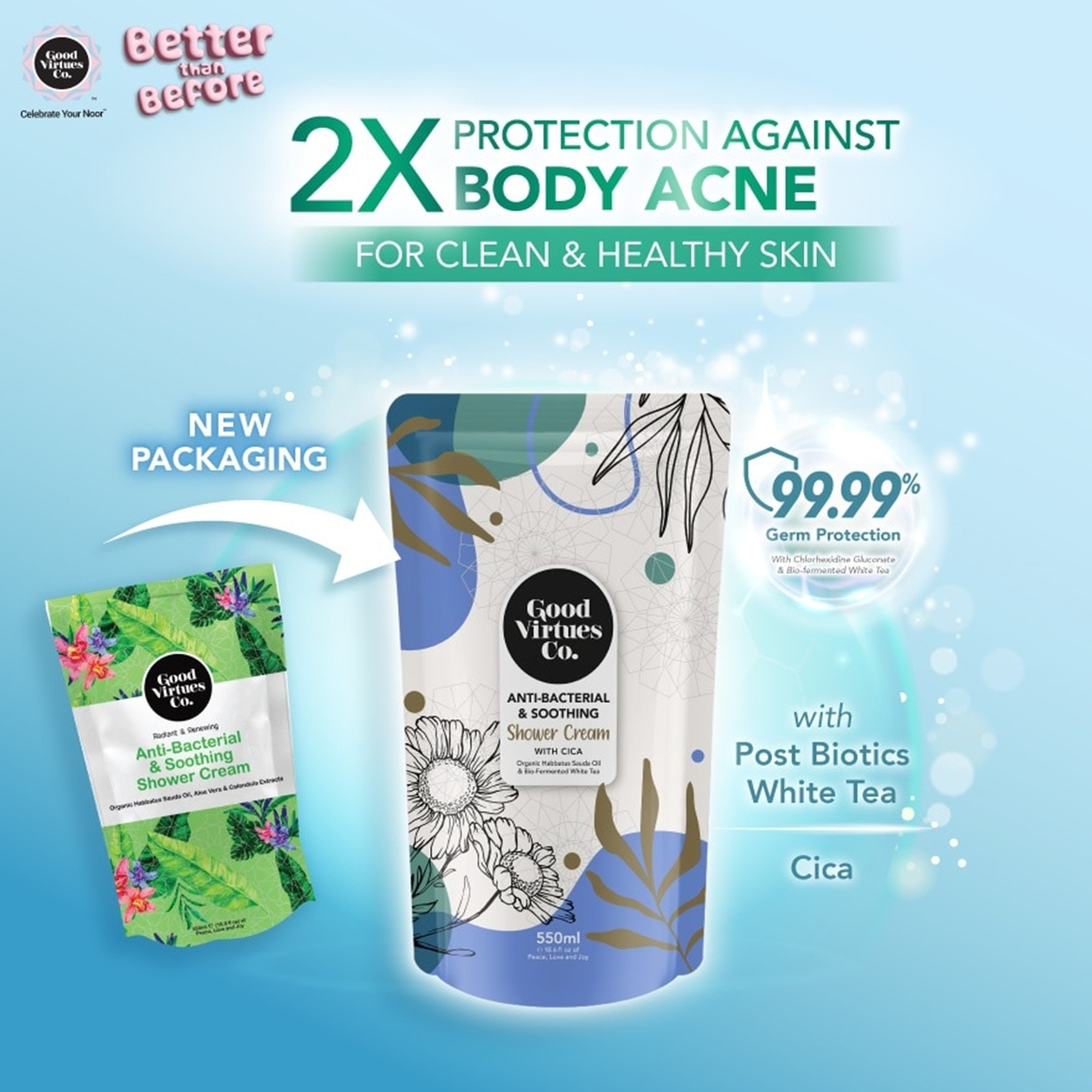 Good Virtues Co. Anti-Bacterial and Soothing Shower Cream (With Cica) 550mL (Refill Pack)