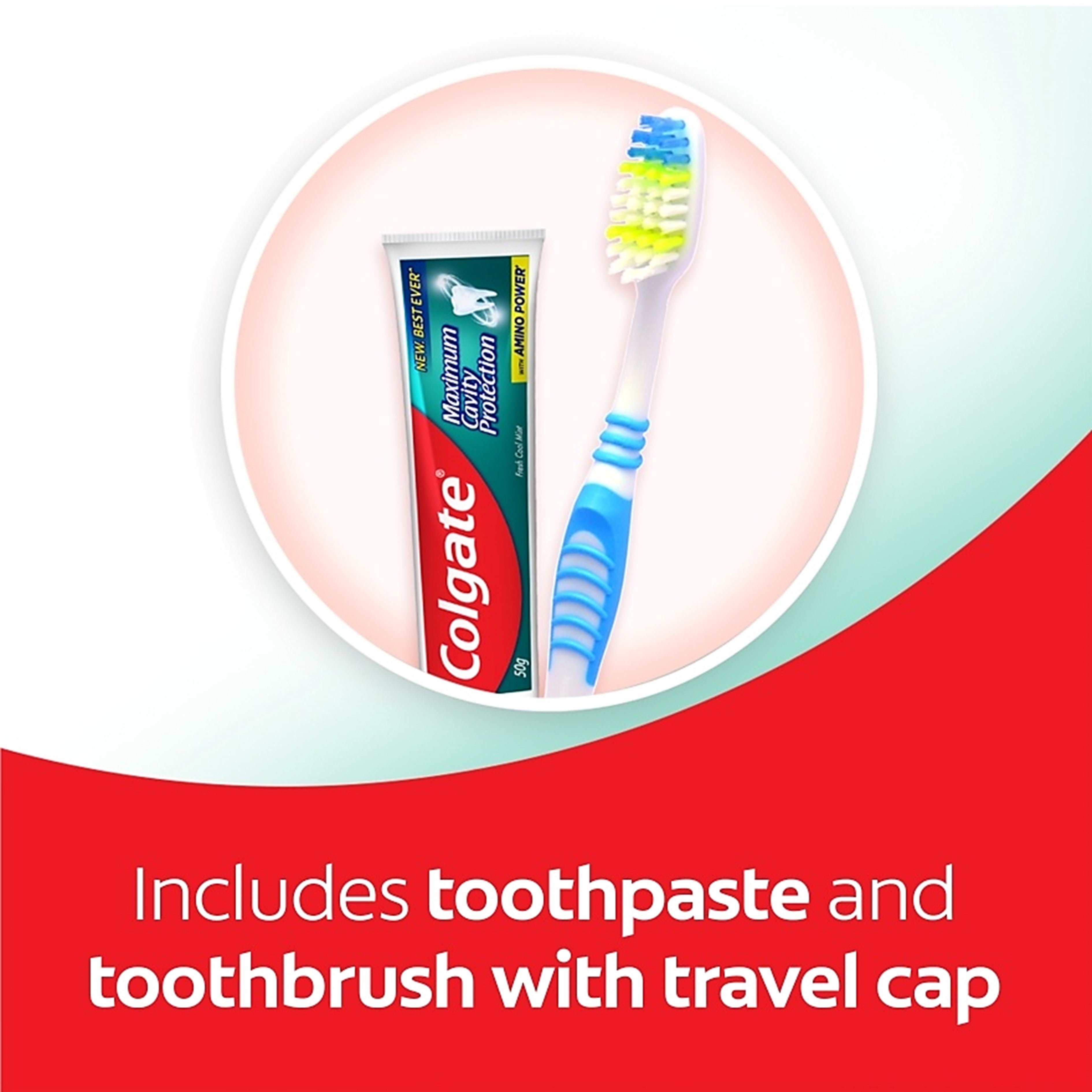 Colgate Fresh Cool Mint Toothpaste 50g + Extra Clean Medium Toothbrush Travel Kit