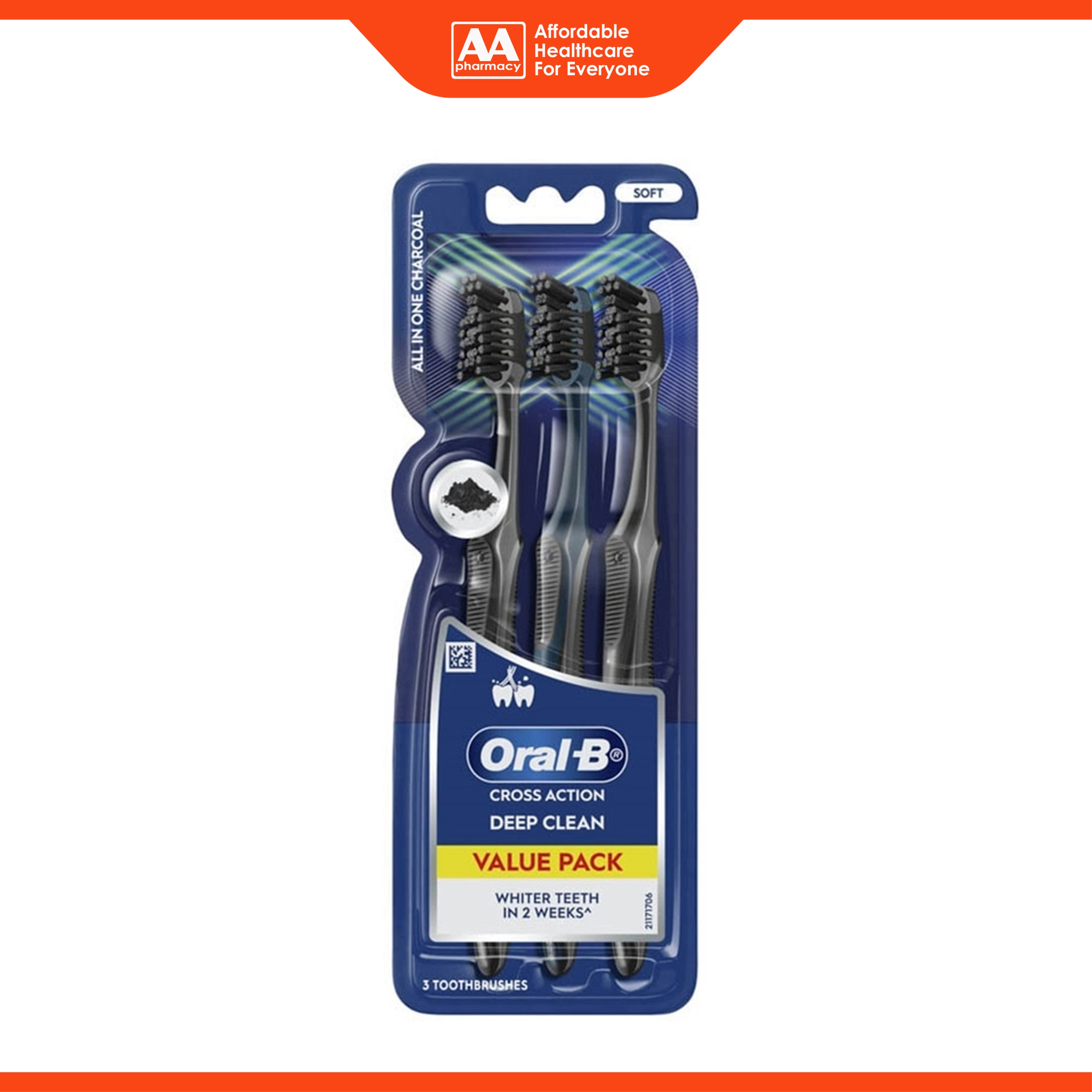 Oral-B Toothbrush (Cross Action Deep Clean, All In One Charcoal, Soft) 3's