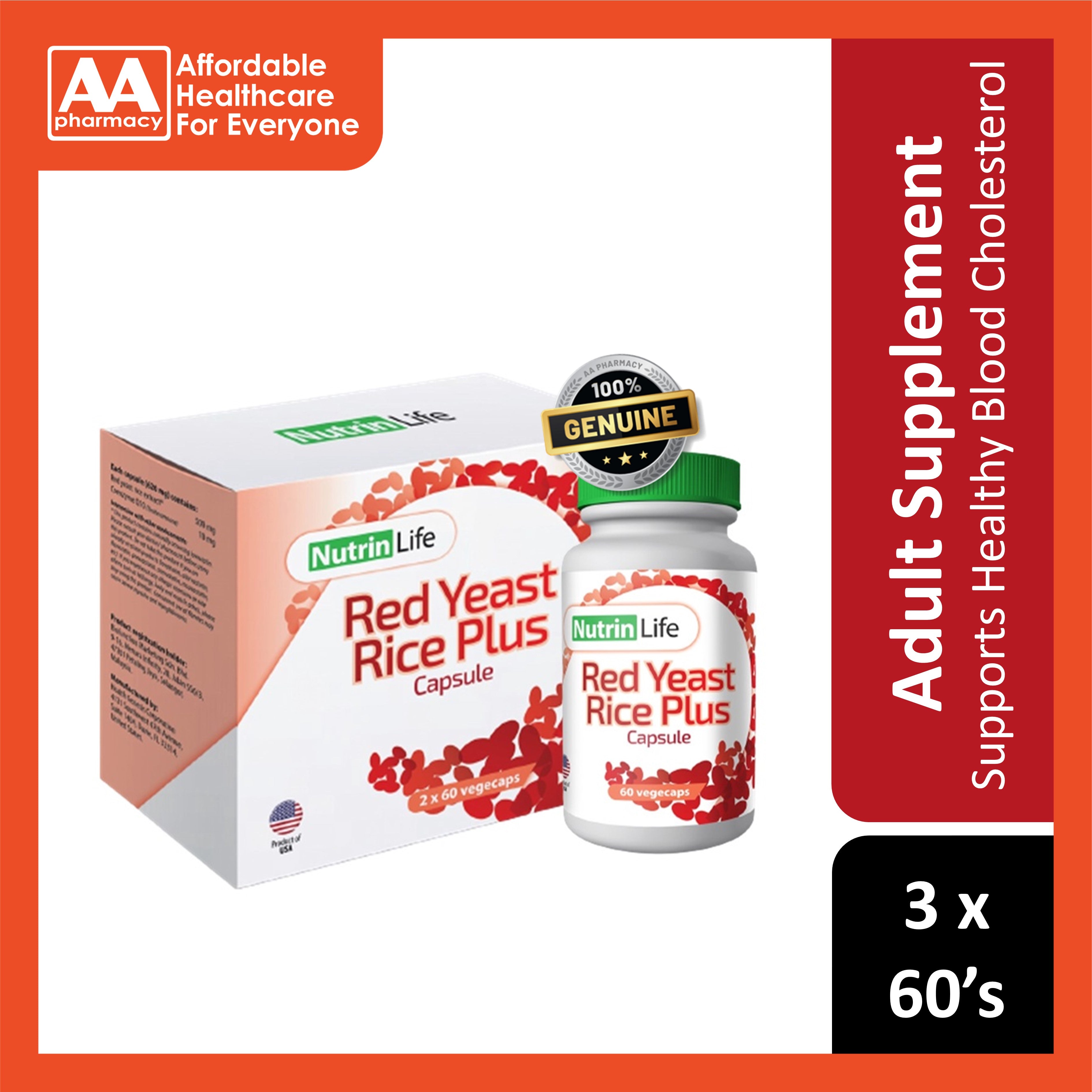 Bioactive Red Rice Plus NutrinLife Red Yeast Rice Plus Vegecapsule 3x60's – AA Pharmacy