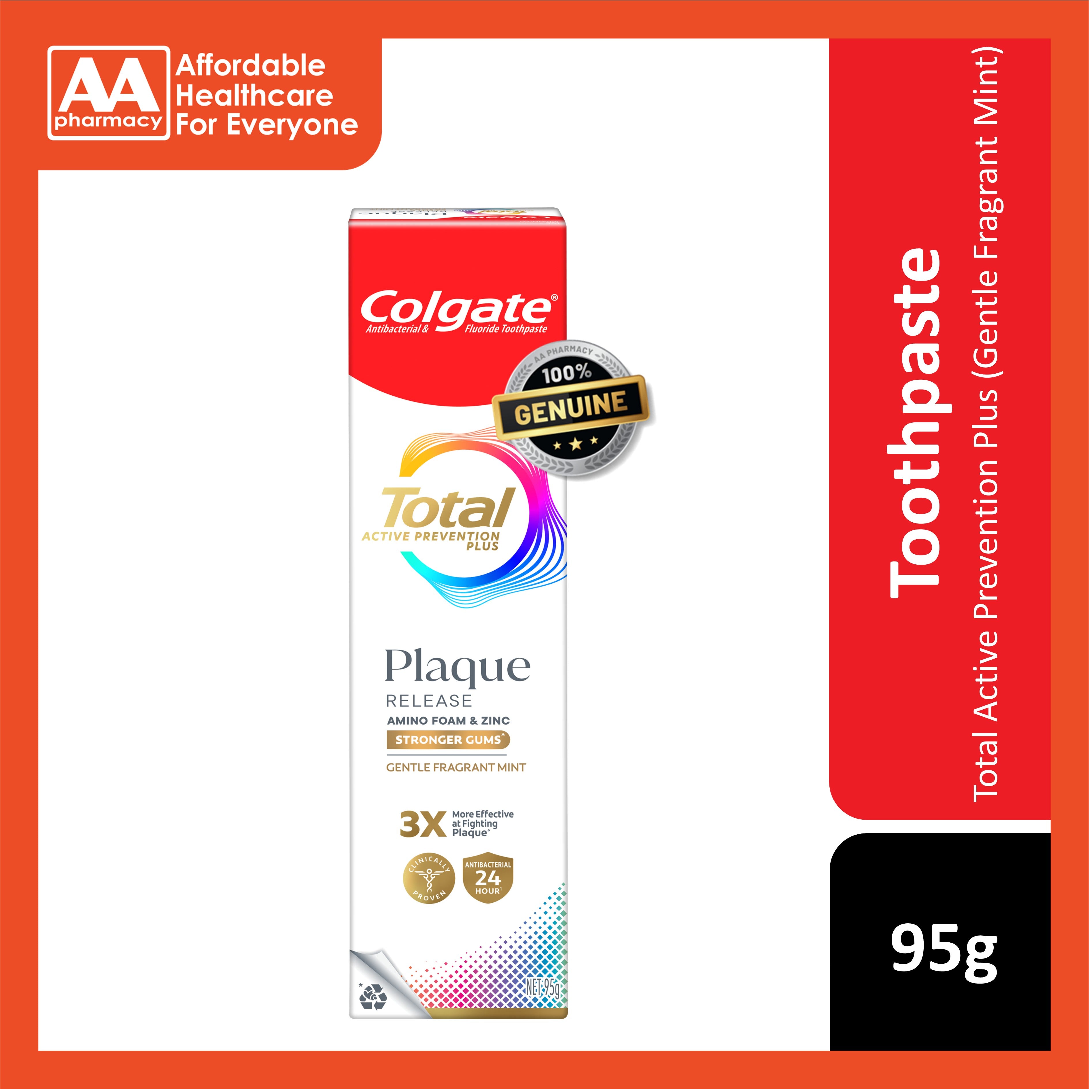 Colgate Total Active Prevention Plus Plaque Release (Gentle Fragrant Mint) Toothpaste 95g